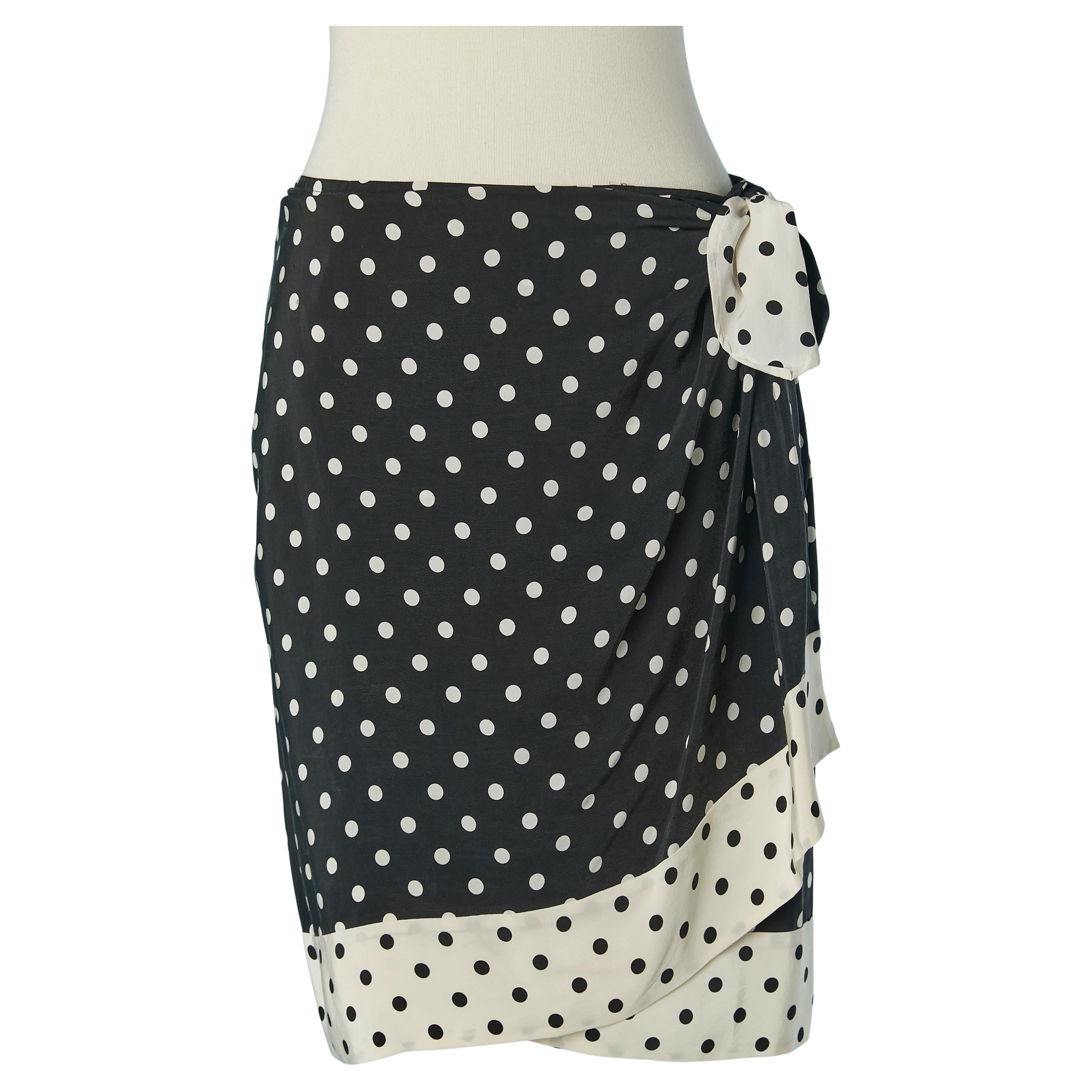 Black and white Polka dot print wrap dress EMANUEL by EMANUEL UNGARO en vente