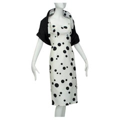 Antique Black and White Polka Dot Sleeveless Wiggle Dress w Reversible Wrap - XS, 1950s