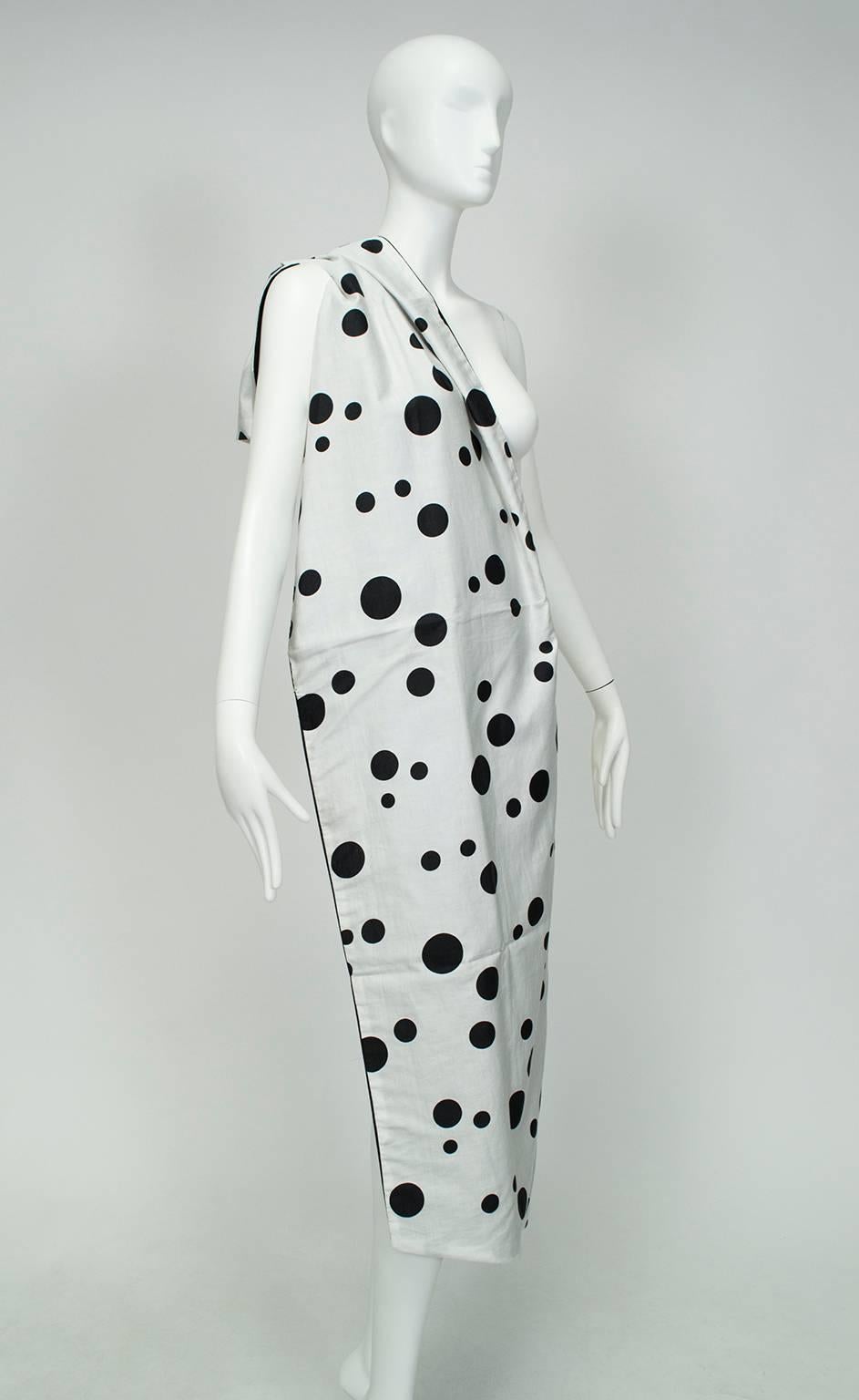 Vestido sin mangas de lunares blancos y negros con envoltura reversible - XS, años 50 en venta 5