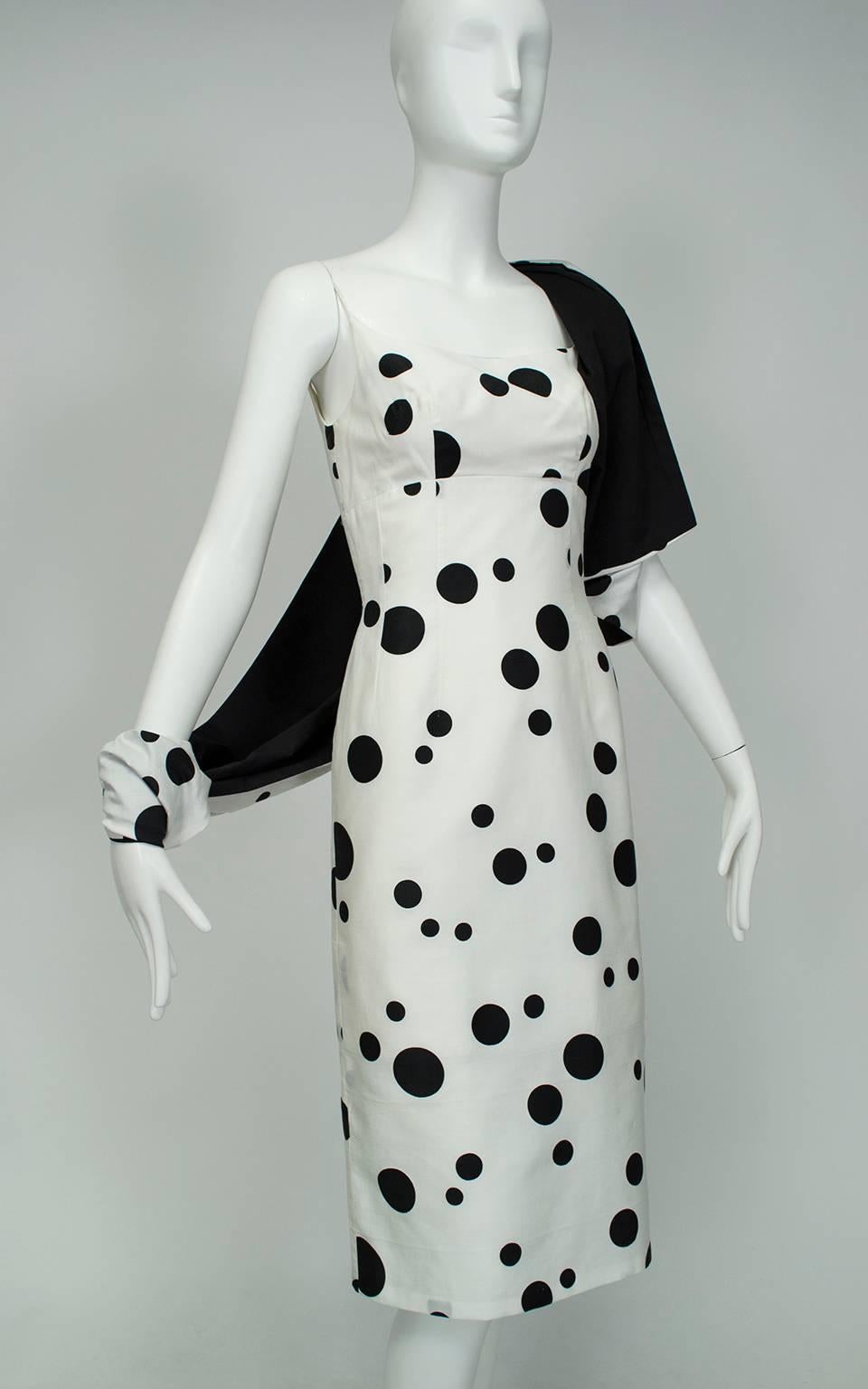 Cruella de Vil gepunktetes Kleid und Wrap mit Wendefunktion - XS, 1950er Jahre (Grau) im Angebot