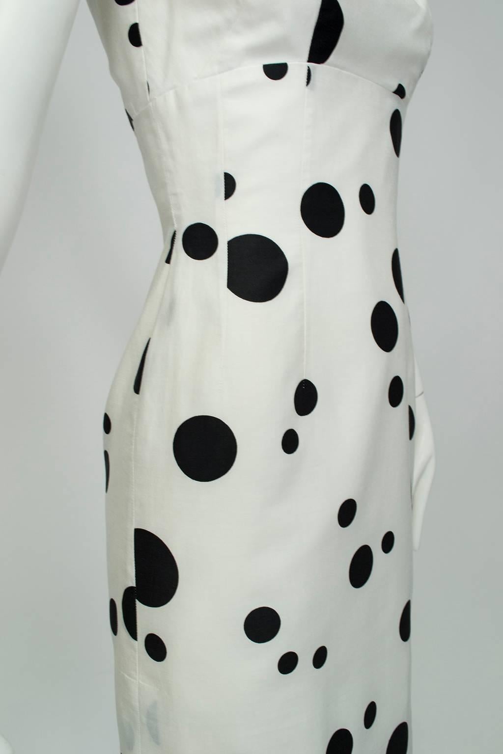 Gray Cruella de Vil Polka Dot Wiggle Dress and Reversible Wrap - XS, 1950s For Sale