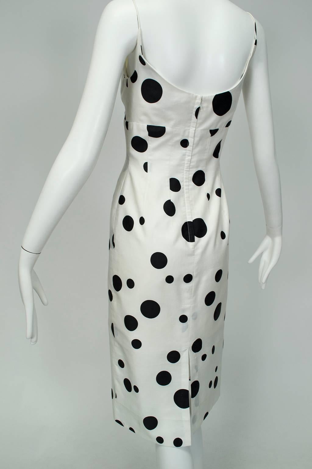 Cruella de Vil Polka Dot Wiggle Dress and Reversible Wrap - XS, 1950s In Excellent Condition For Sale In Tucson, AZ