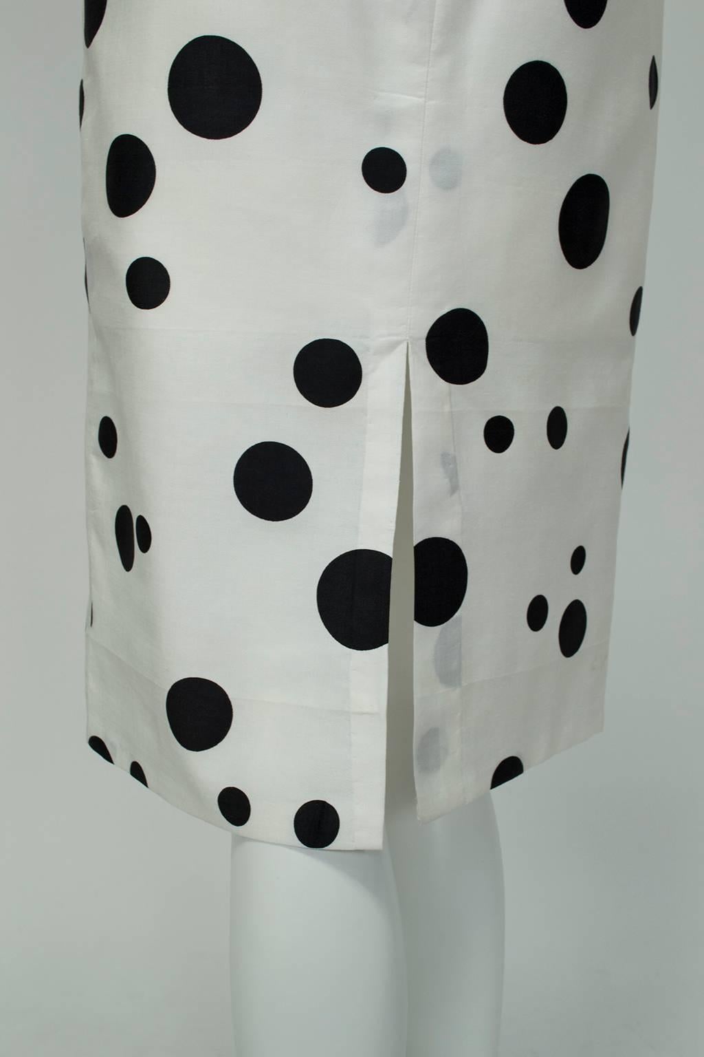 Women's Cruella de Vil Polka Dot Wiggle Dress and Reversible Wrap - XS, 1950s For Sale