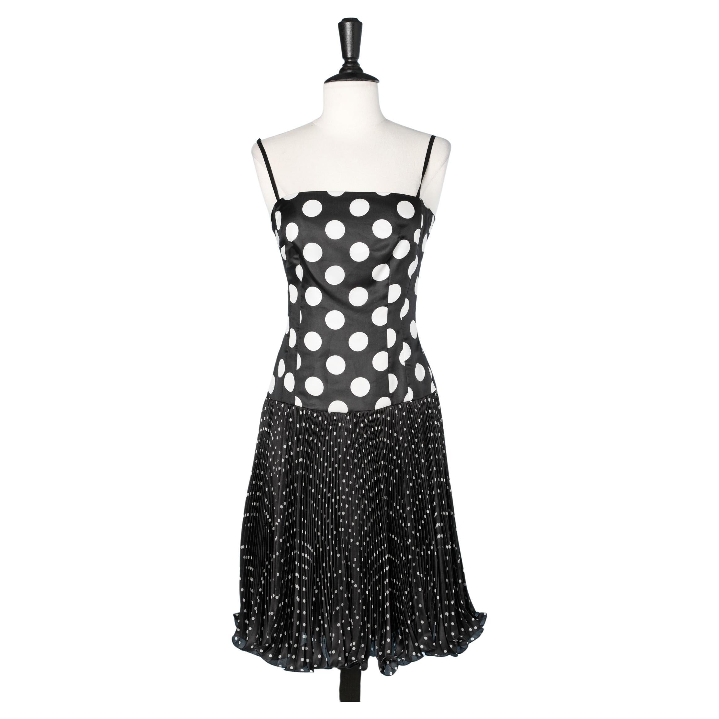 Black and white Polka-dots silk cocktail dress Luisa Spagnoli For Sale