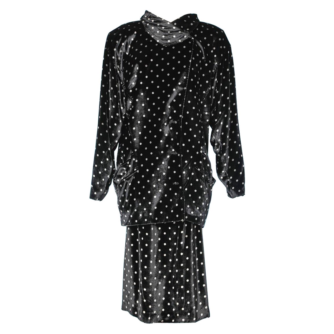 Ensemble en velours de soie à pois noirs et blancs Ungaro Solo Dona