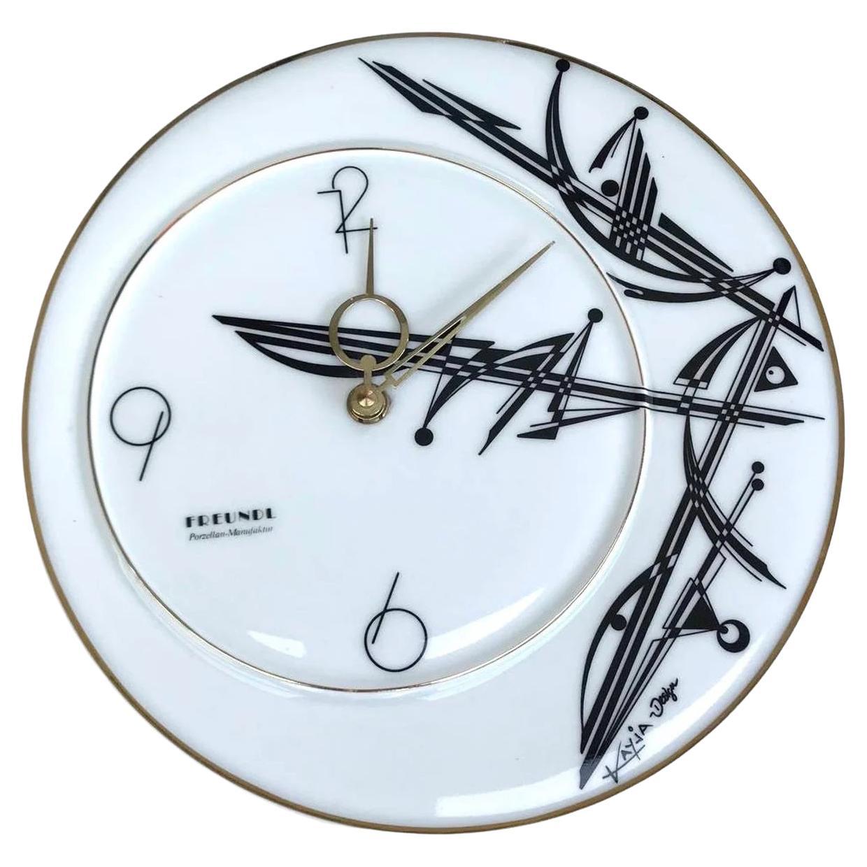 Black and White Porcelain Wall Clock from Freundl Porzellan Arzberg, 1970s