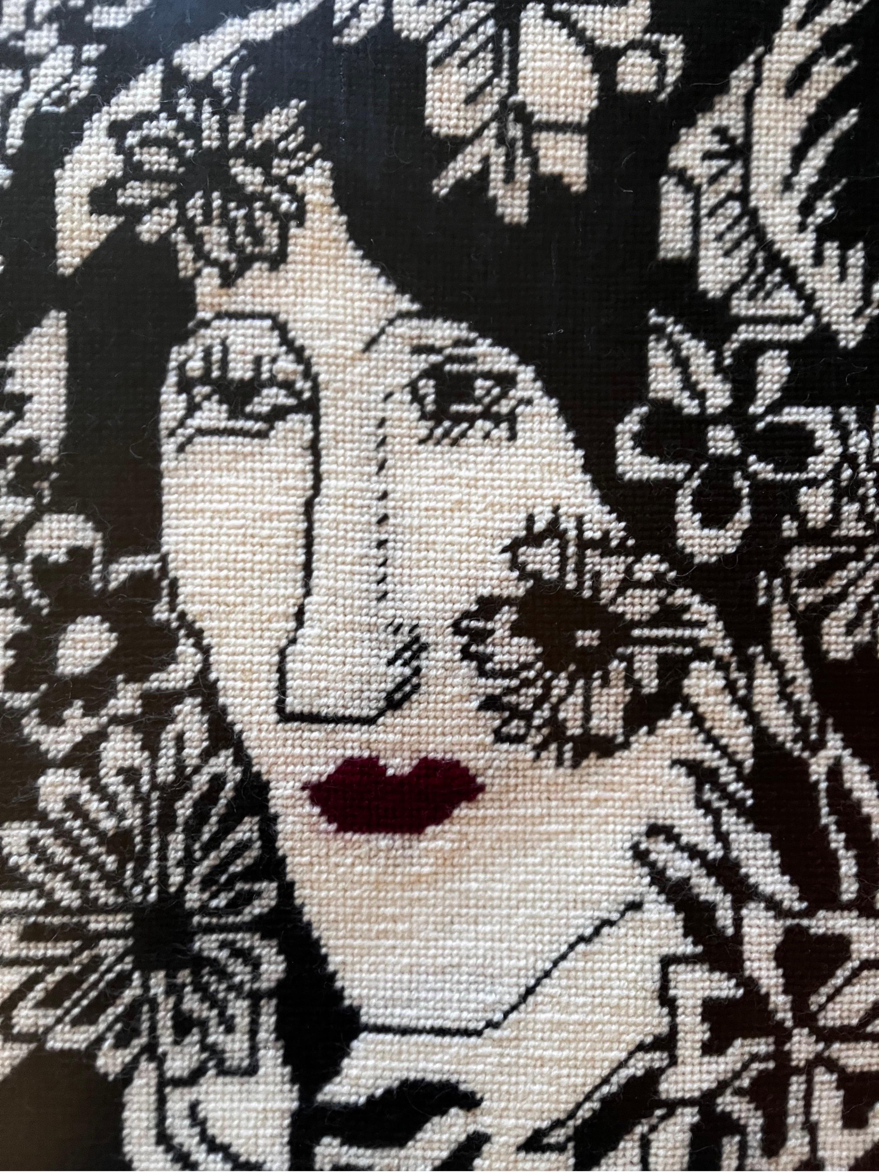 Black and White Portrait in Needlepoint In Good Condition For Sale In Philadelphia, PA