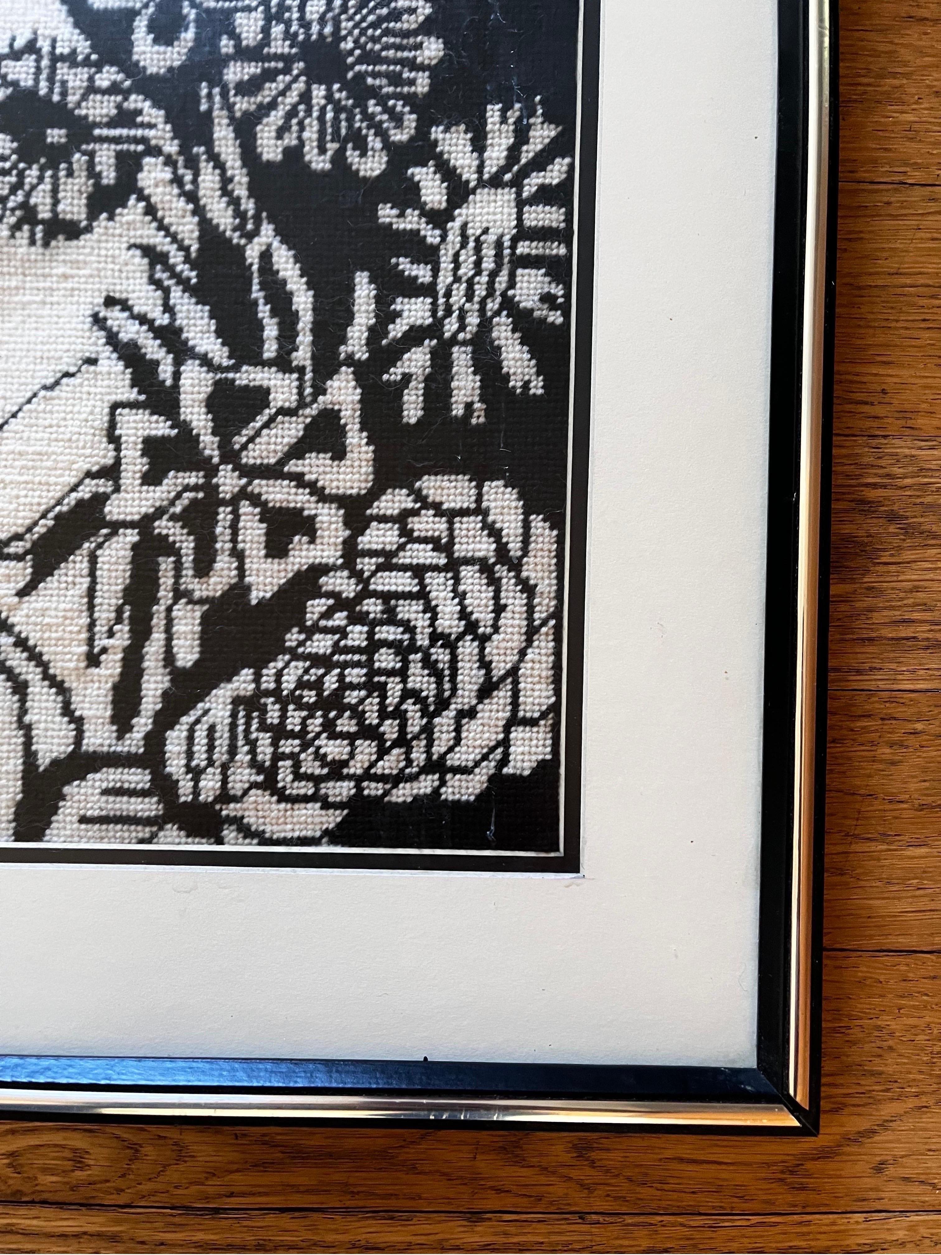 Late 20th Century Black and White Portrait in Needlepoint For Sale