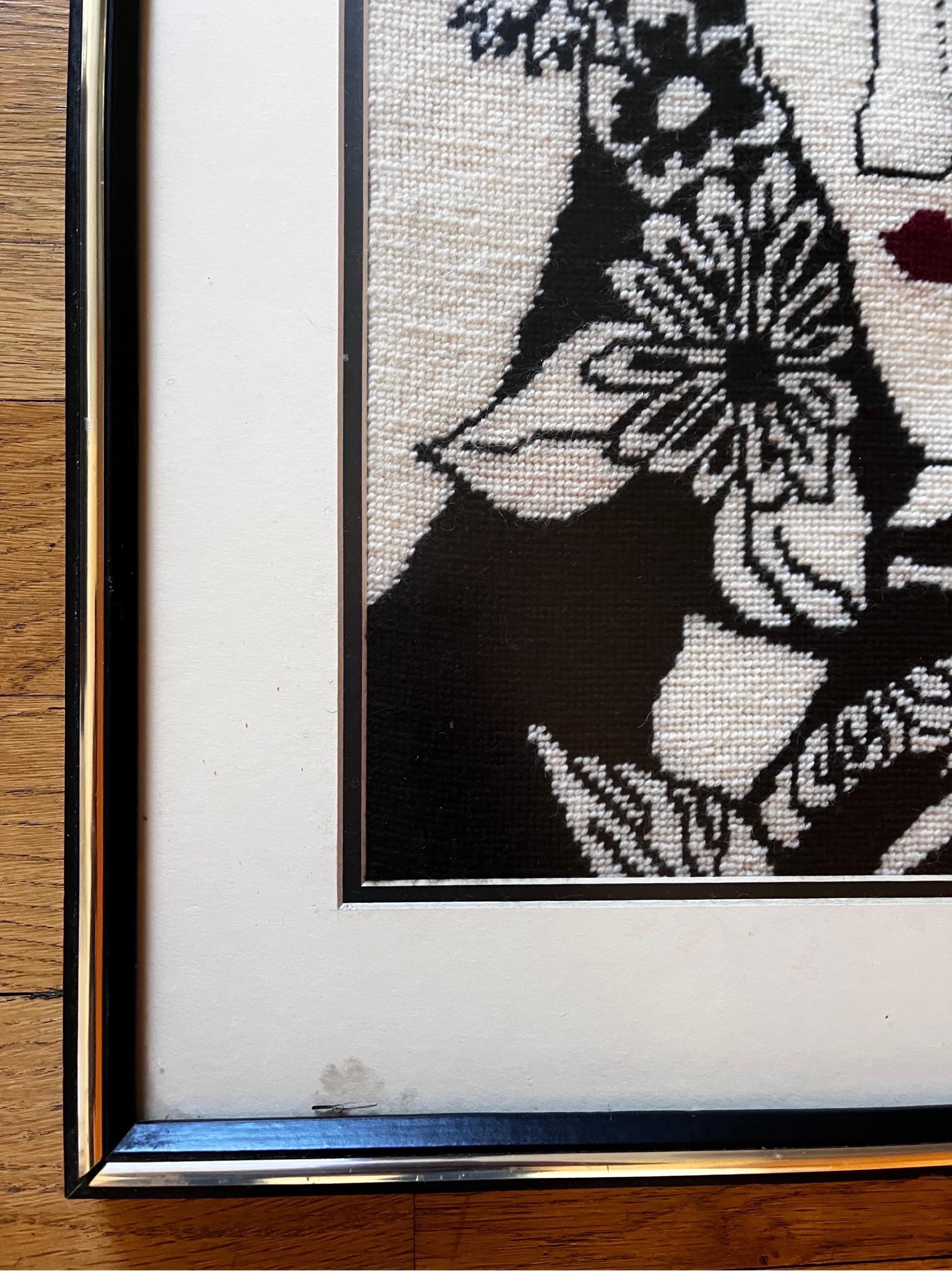 Thread Black and White Portrait in Needlepoint For Sale
