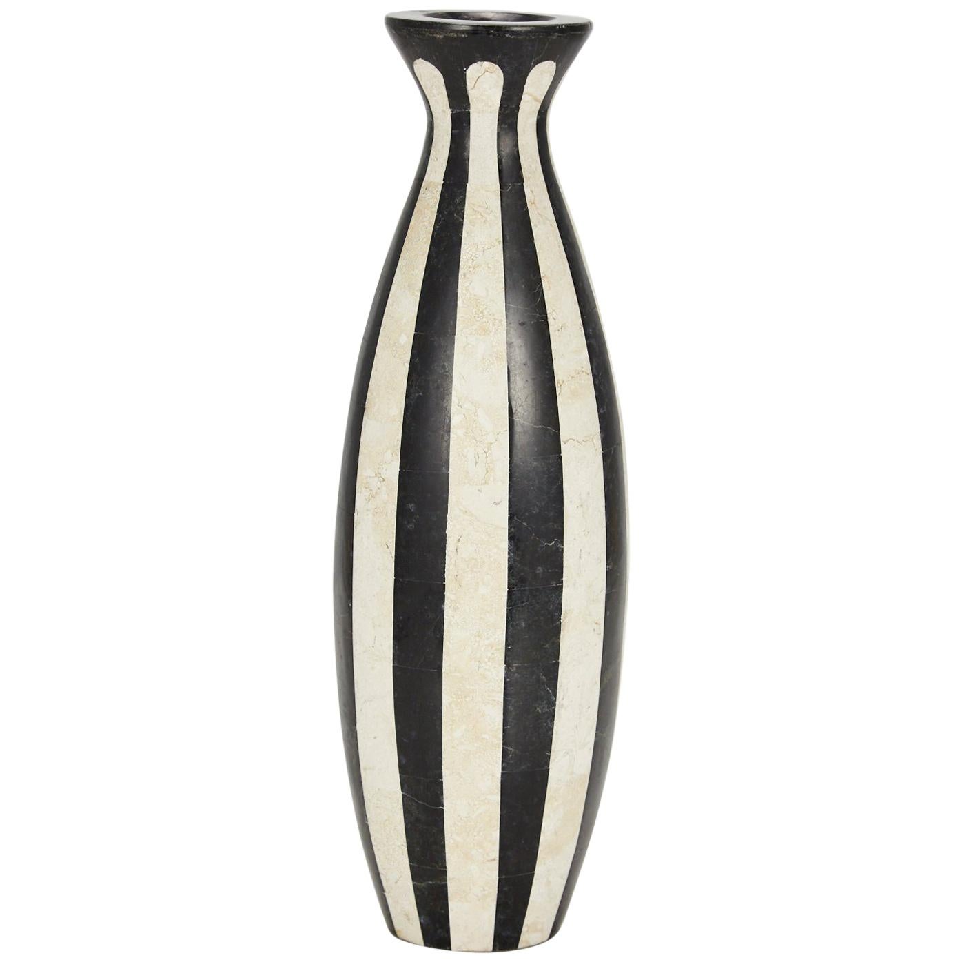 Black and White Postmodern Tessellated Stone "Roma" Vase, 1990s