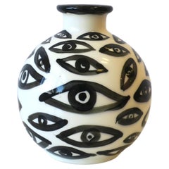 Black and White Pottery Vase with Eye Design