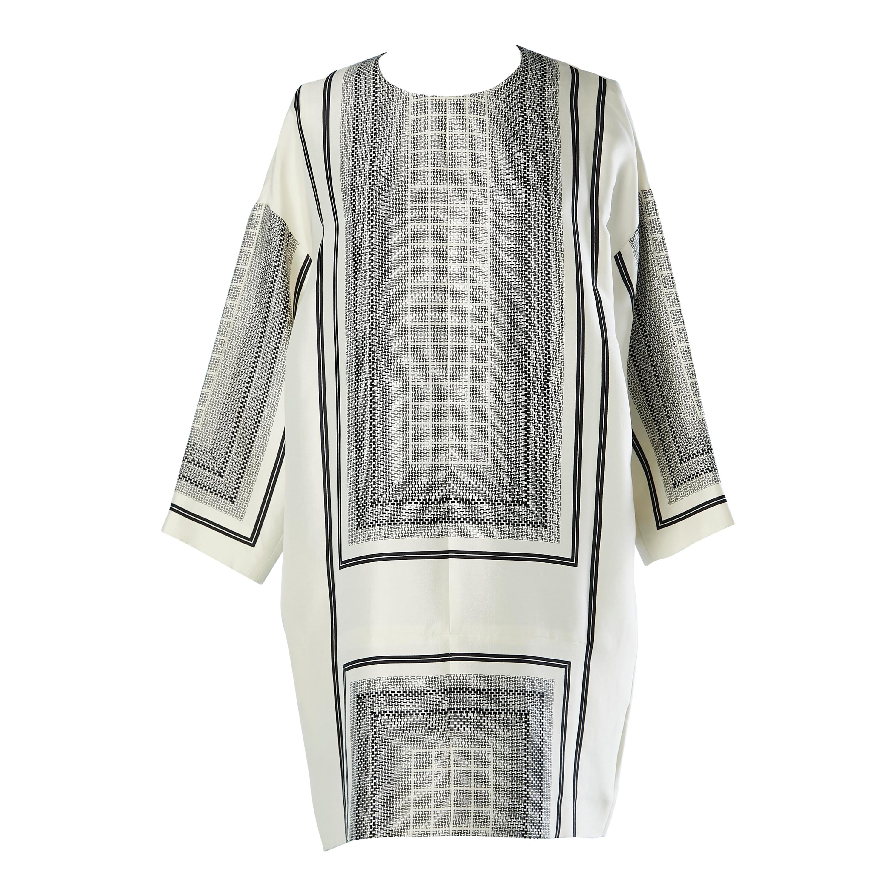 Black and white printed silk dress Celine par Phoebe Philo