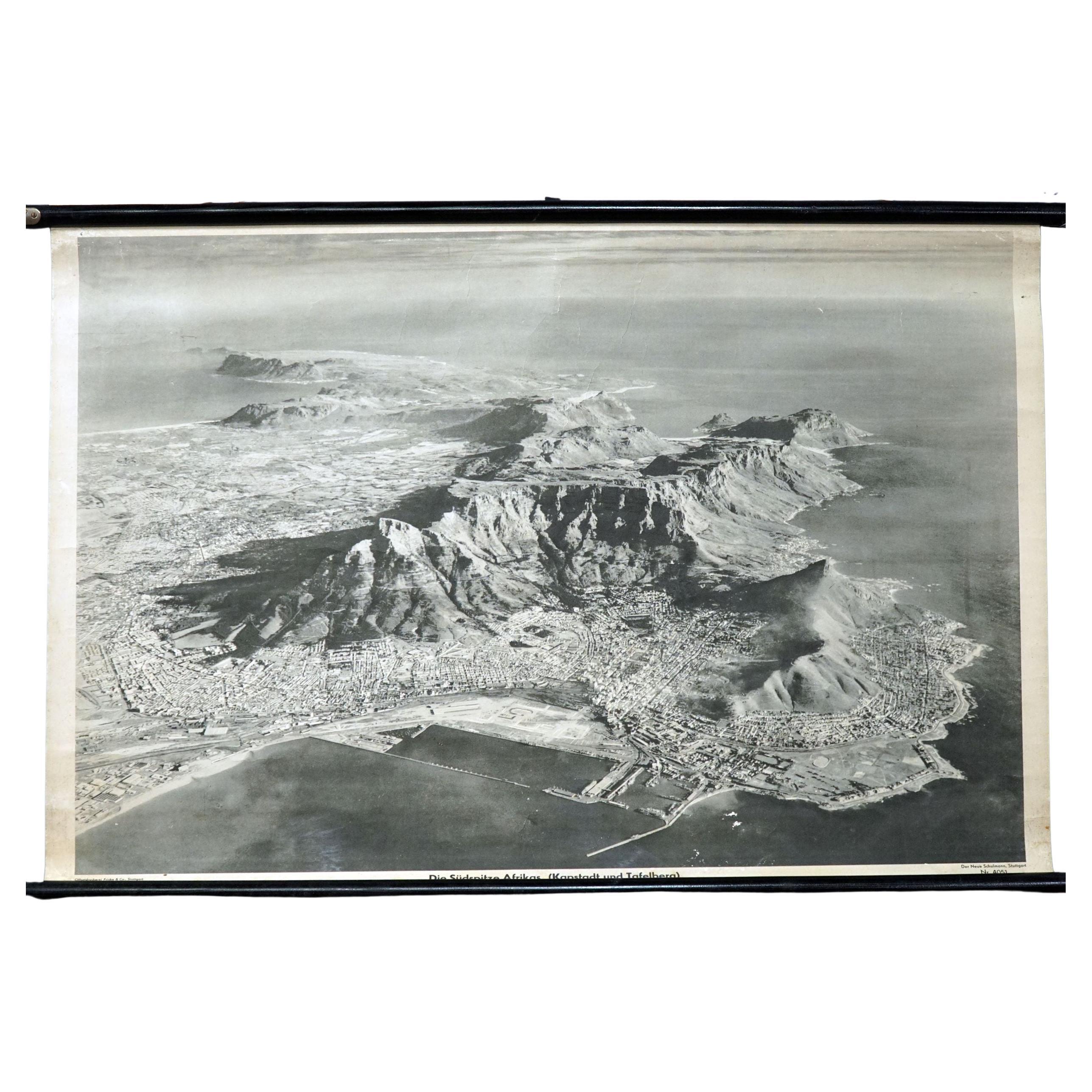 Black and White Pull-Down Wall Chart Southern Tip of Africa Cape Town Table  Moun For Sale at 1stDibs