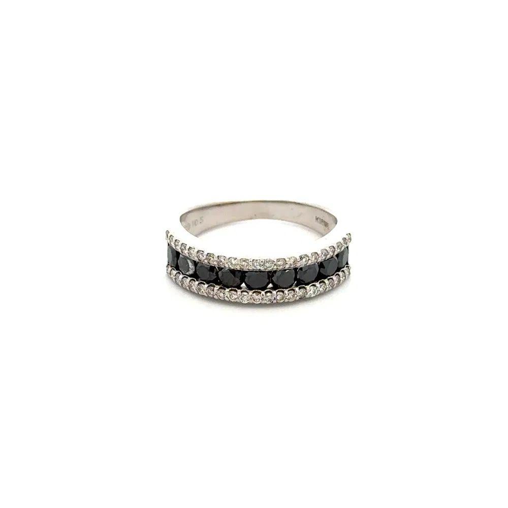 Modernist Black and White RBC Diamond Gold Vintage Band Ring For Sale