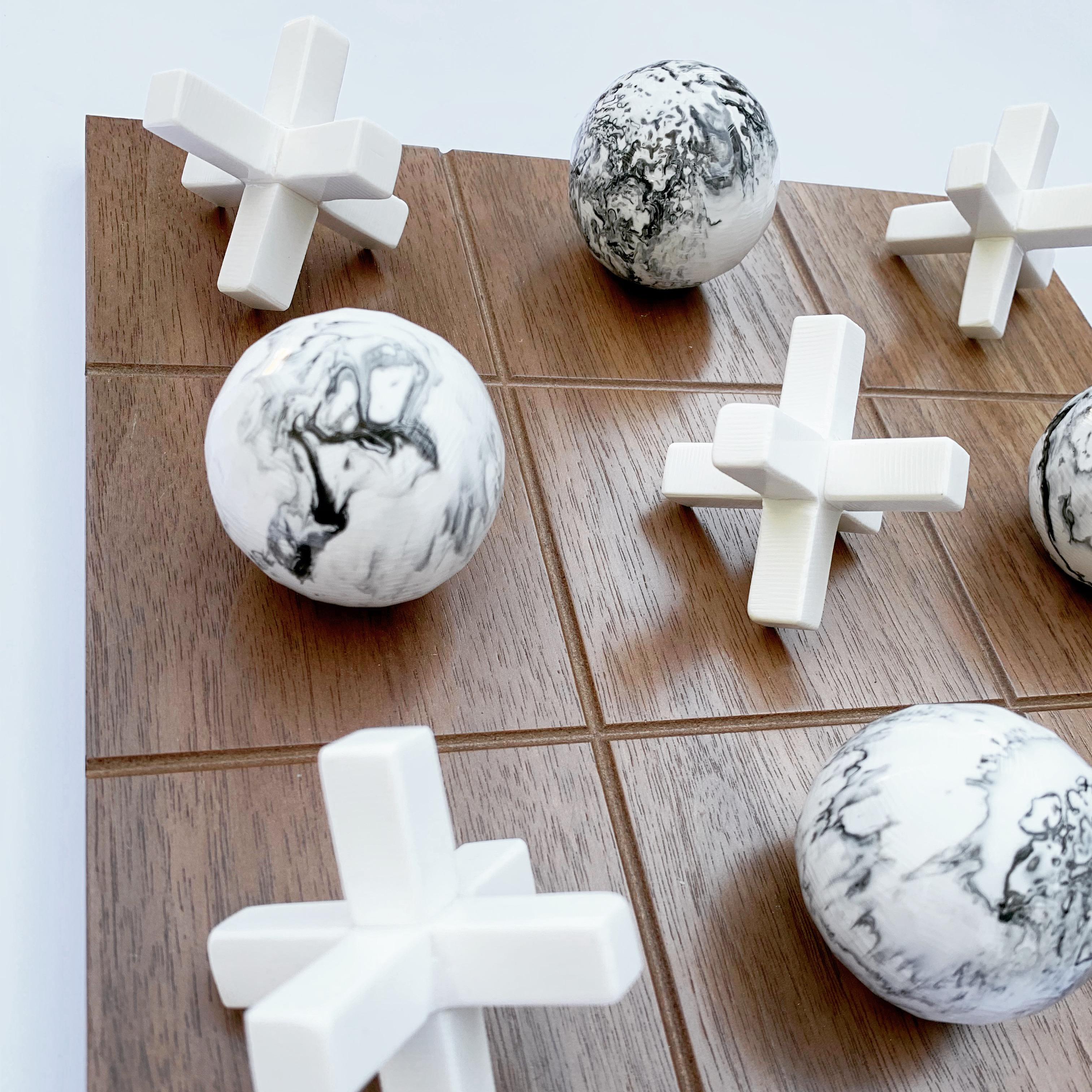Mexican Black and White Resin and Wood Tic Tac Toe by Paola Valle For Sale