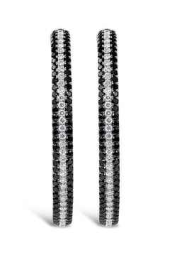 Roman Malakov 9.60 Carats Total Black and White Round Diamond Pave Hoop Earrings