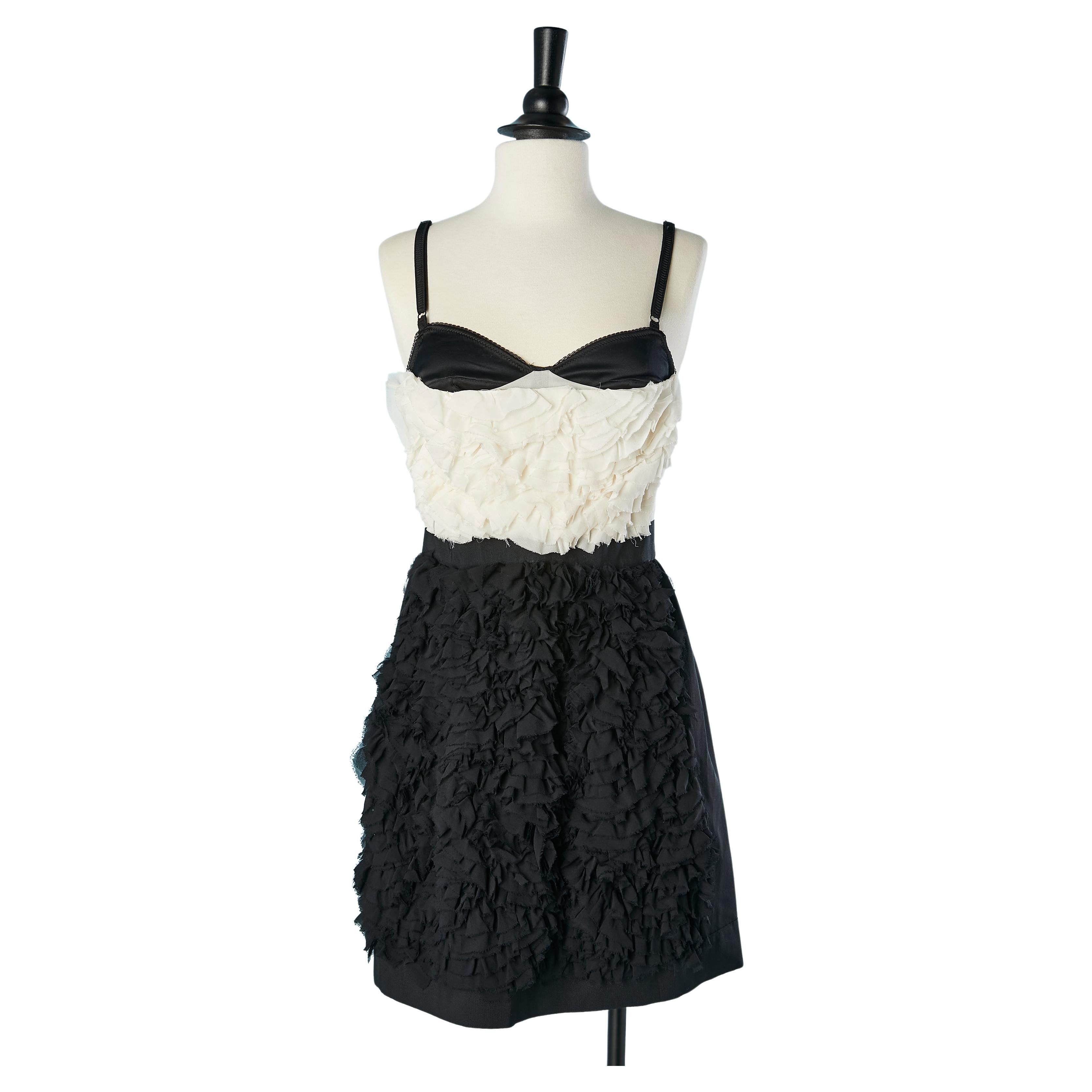 Black and white ruffles cocktail dress with apparent  bra D&G Dolce & Gabbana  For Sale