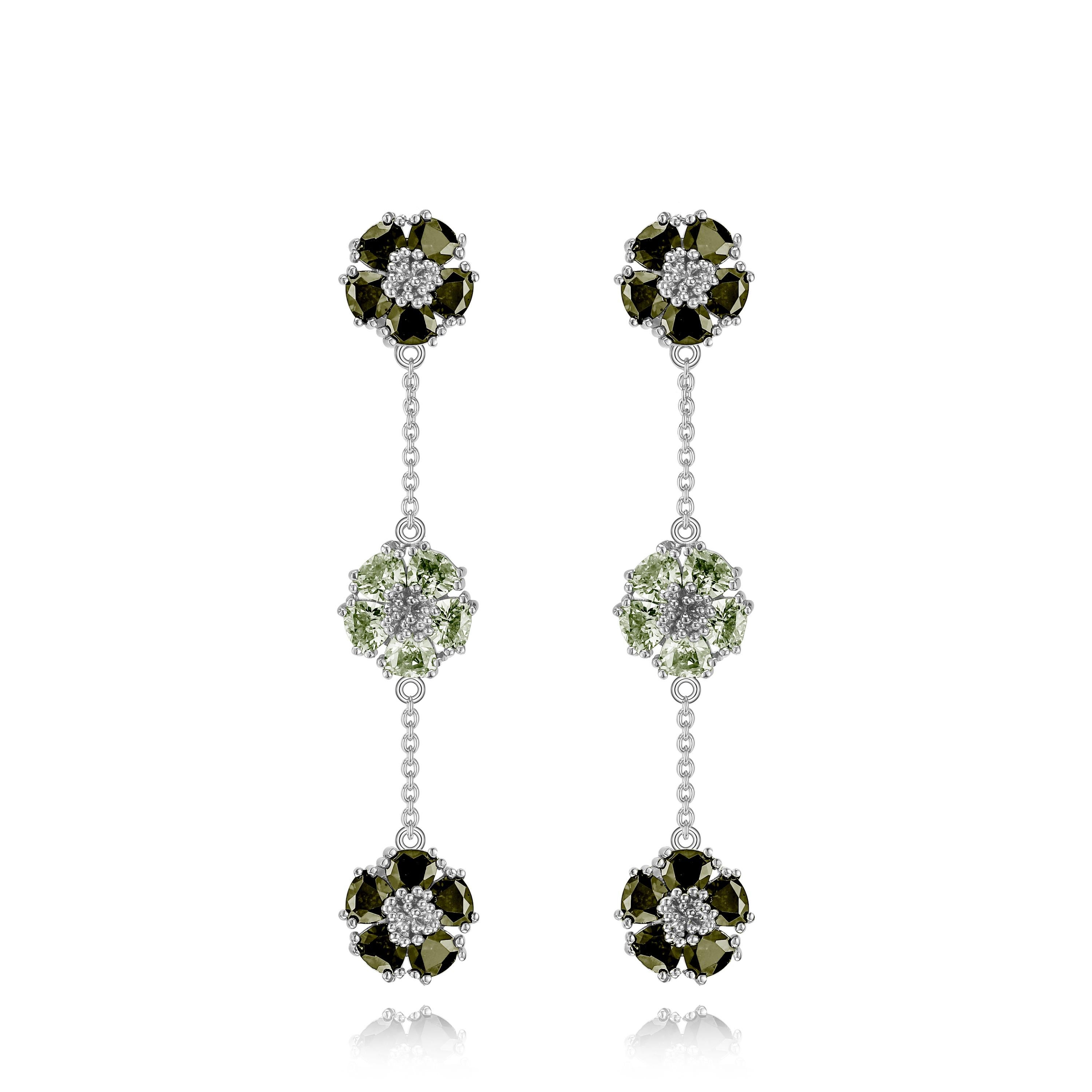 Designed in NYC

.925 Sterling Silver 3 x 10 mm Black Spinel and White Topaz Blossom Gentile Alternating Chandelier Earrings. No matter the season, allow natural beauty to surround you wherever you go. Blossom gentile alternating chandelier