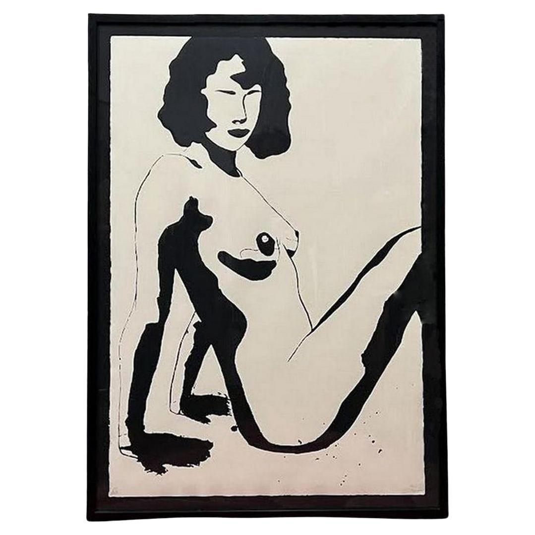 Sérigraphie en noir et blanc d'une jeune fille asiatique nue par Jason Pulgarin