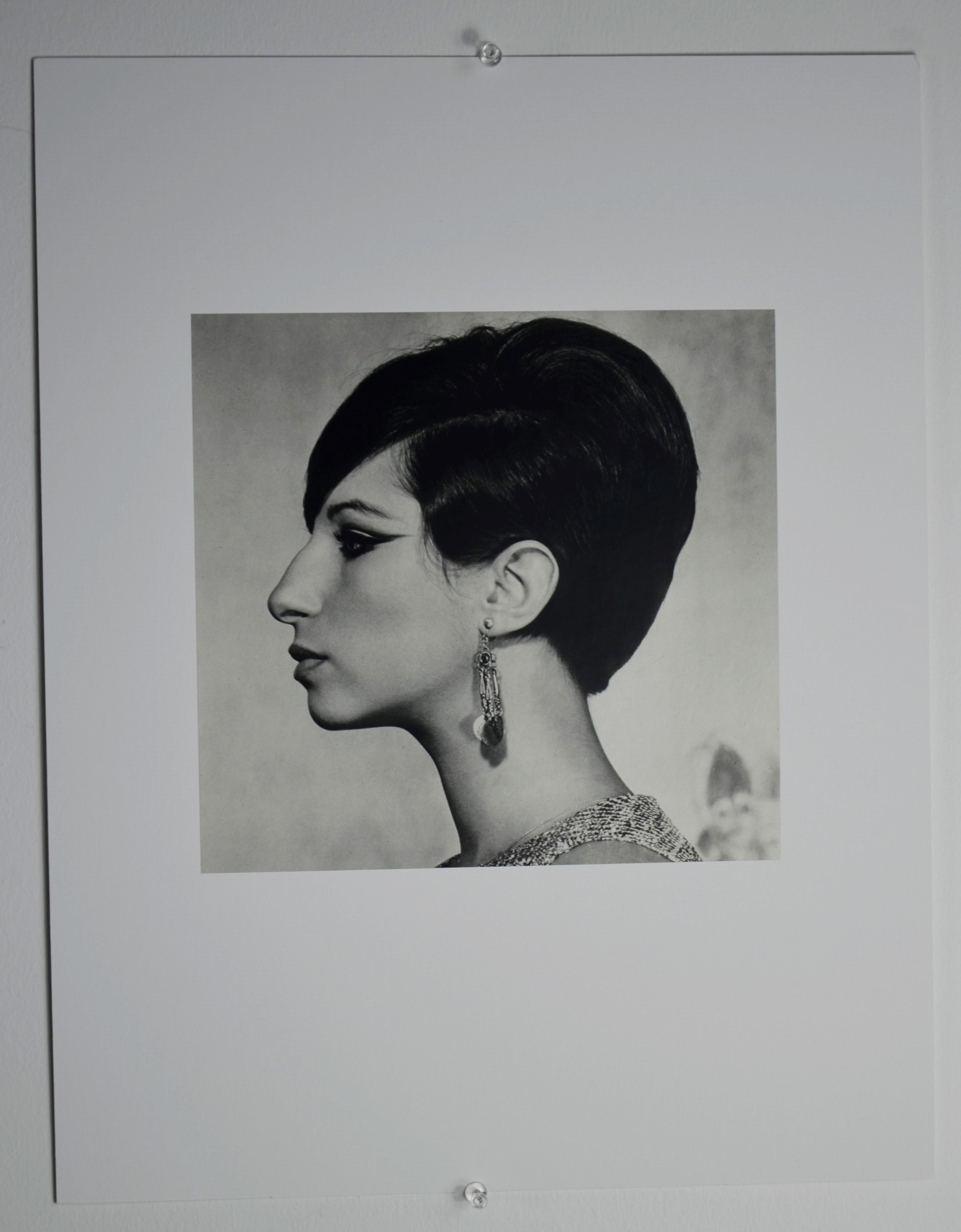 Mid-Century Modern Black and White Sheet Fed Gravure Photo Philippe Halsman, Barbra Streisand 1970s For Sale