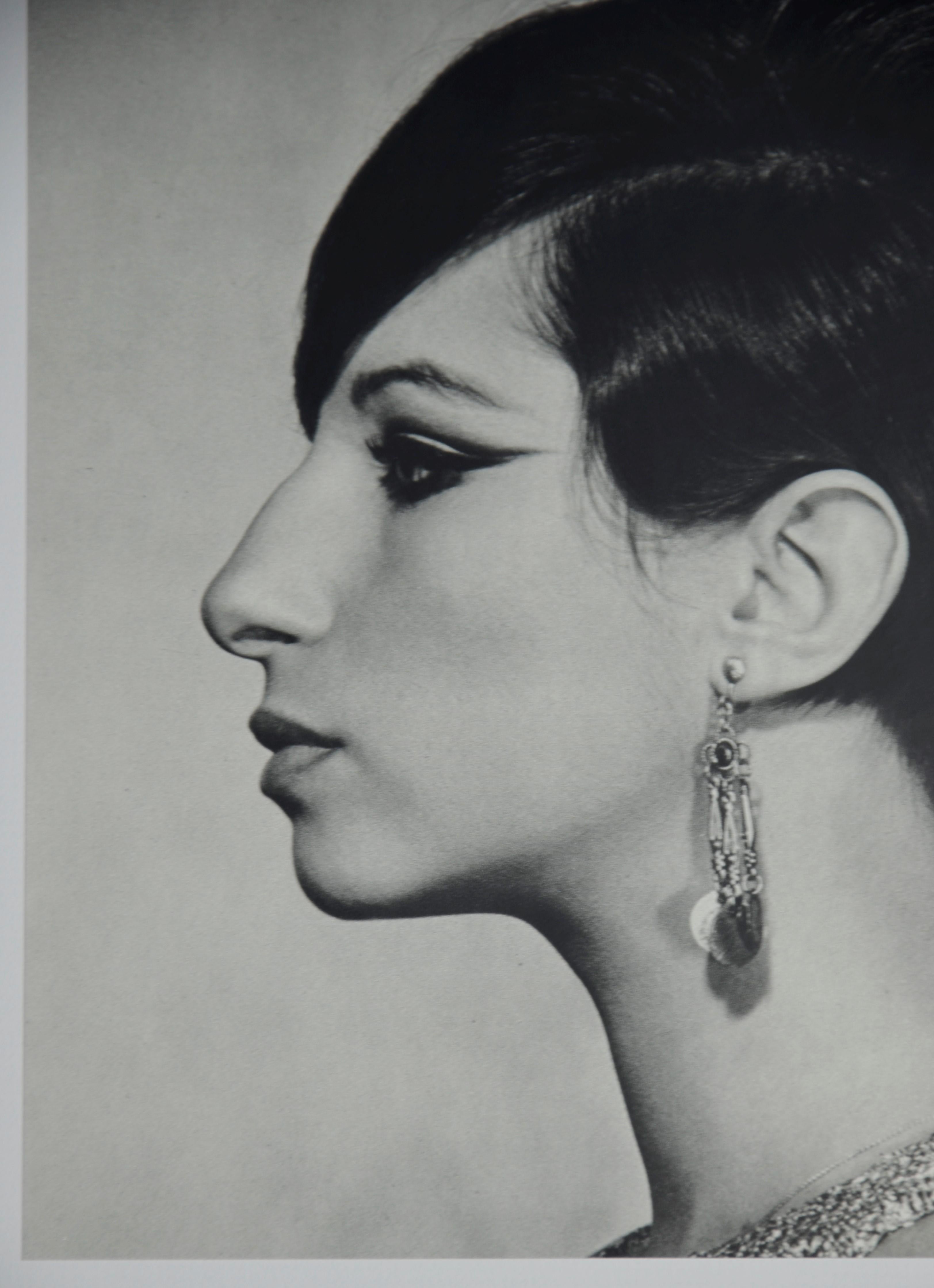 Italian Black and White Sheet Fed Gravure Photo Philippe Halsman, Barbra Streisand 1970s For Sale