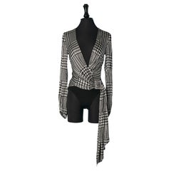 Black and white silk body suit with rhinestone buckle ALEXANDRE VAUTHIER
