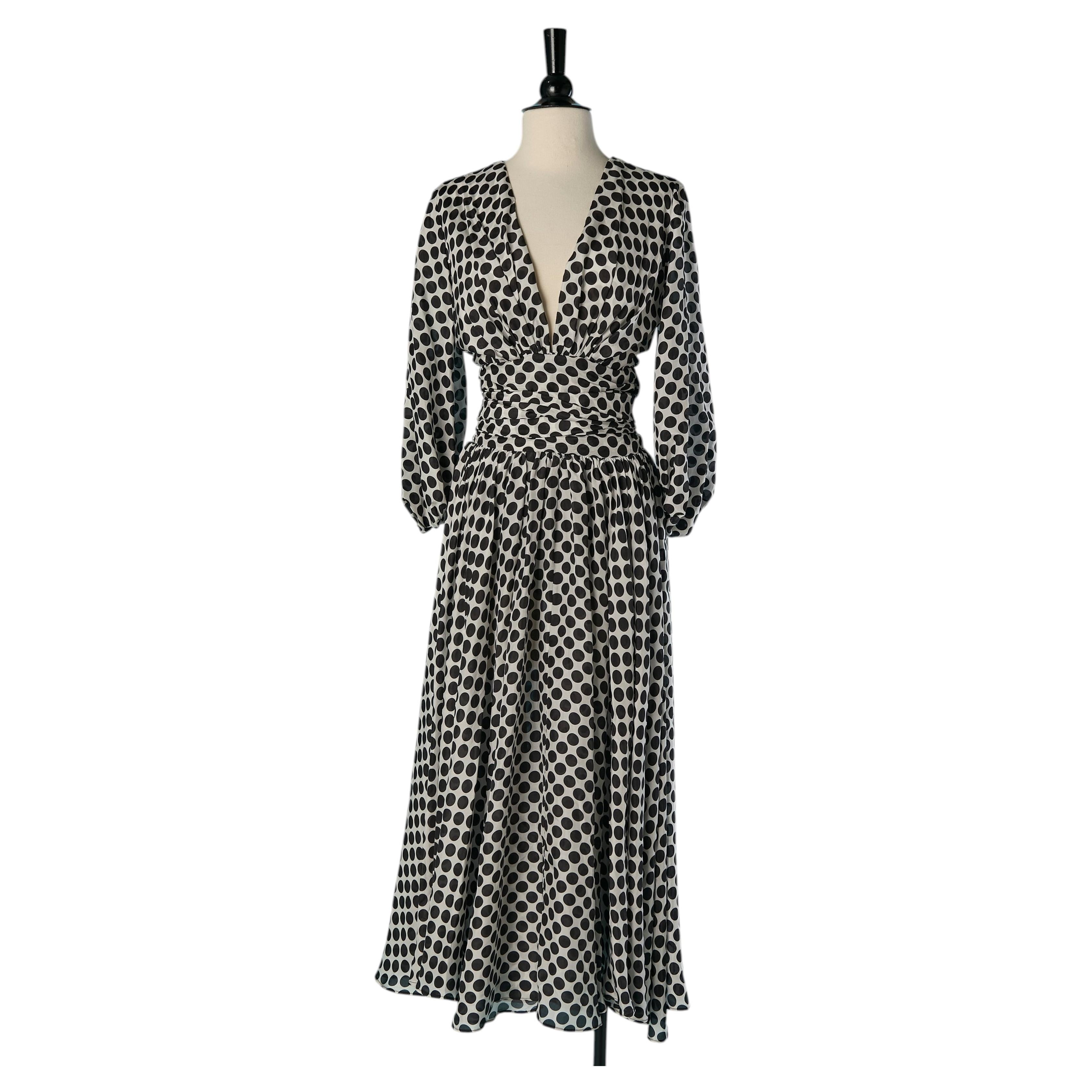 Black and white silk chiffon Midi dress with Polka dot print ALEXANDRE VAUTHIER