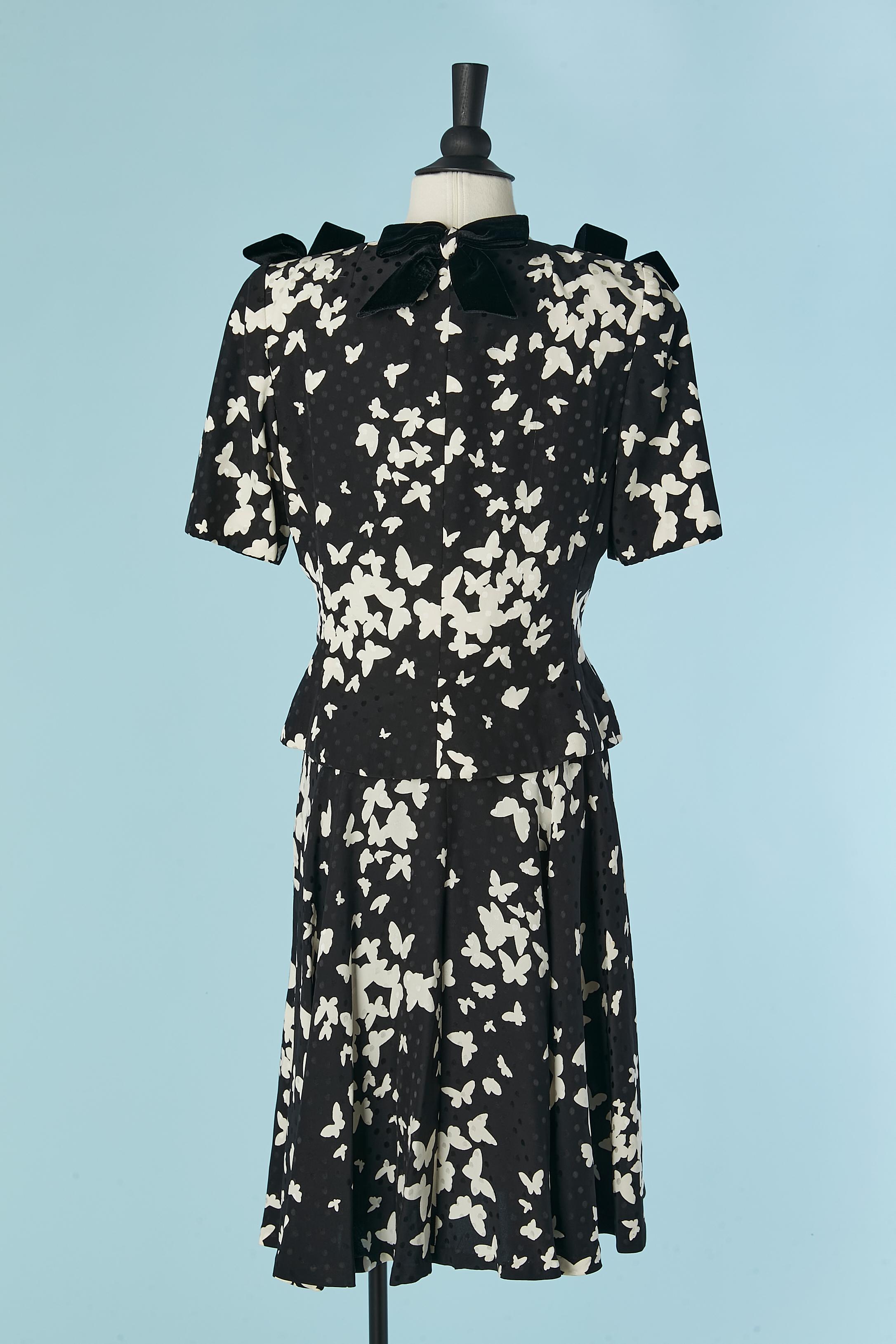Donna Giacca e abito in seta jacquard stampata bianca e nera Daniel Roland in vendita