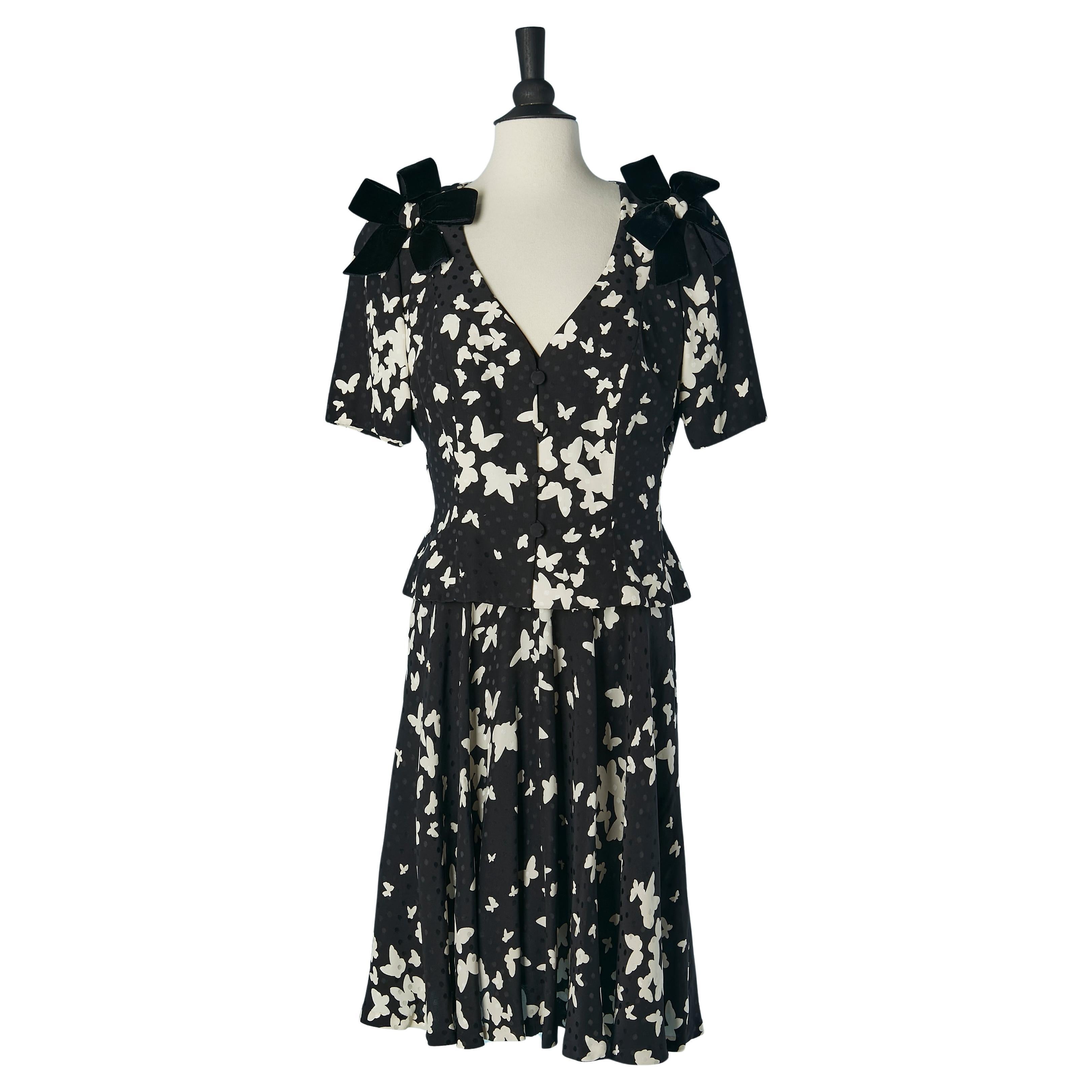 Giacca e abito in seta jacquard stampata bianca e nera Daniel Roland