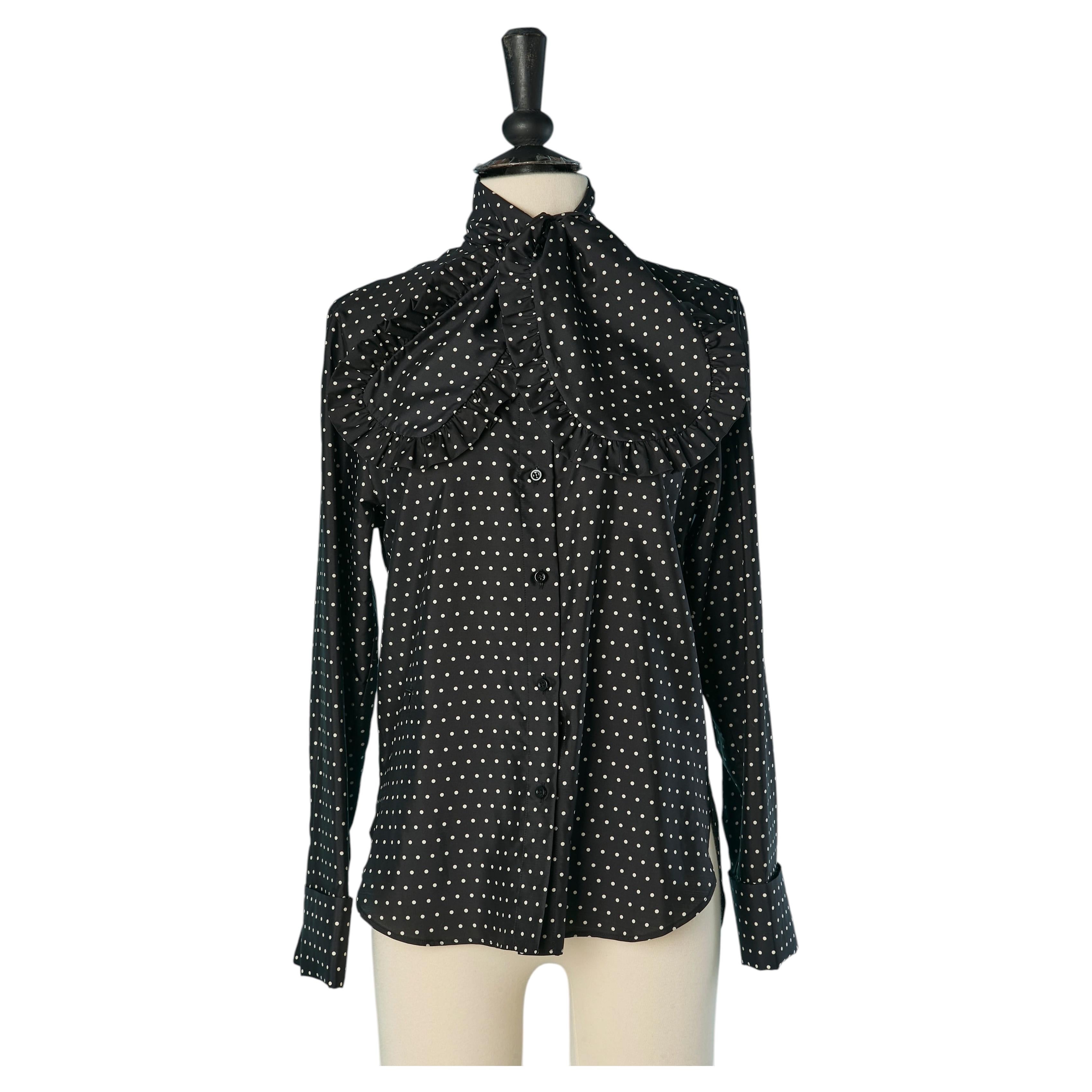 Schwarz-weißes Seidenhemd mit Fliege und Polka-Dot-Print CHRISTIAN DIOR