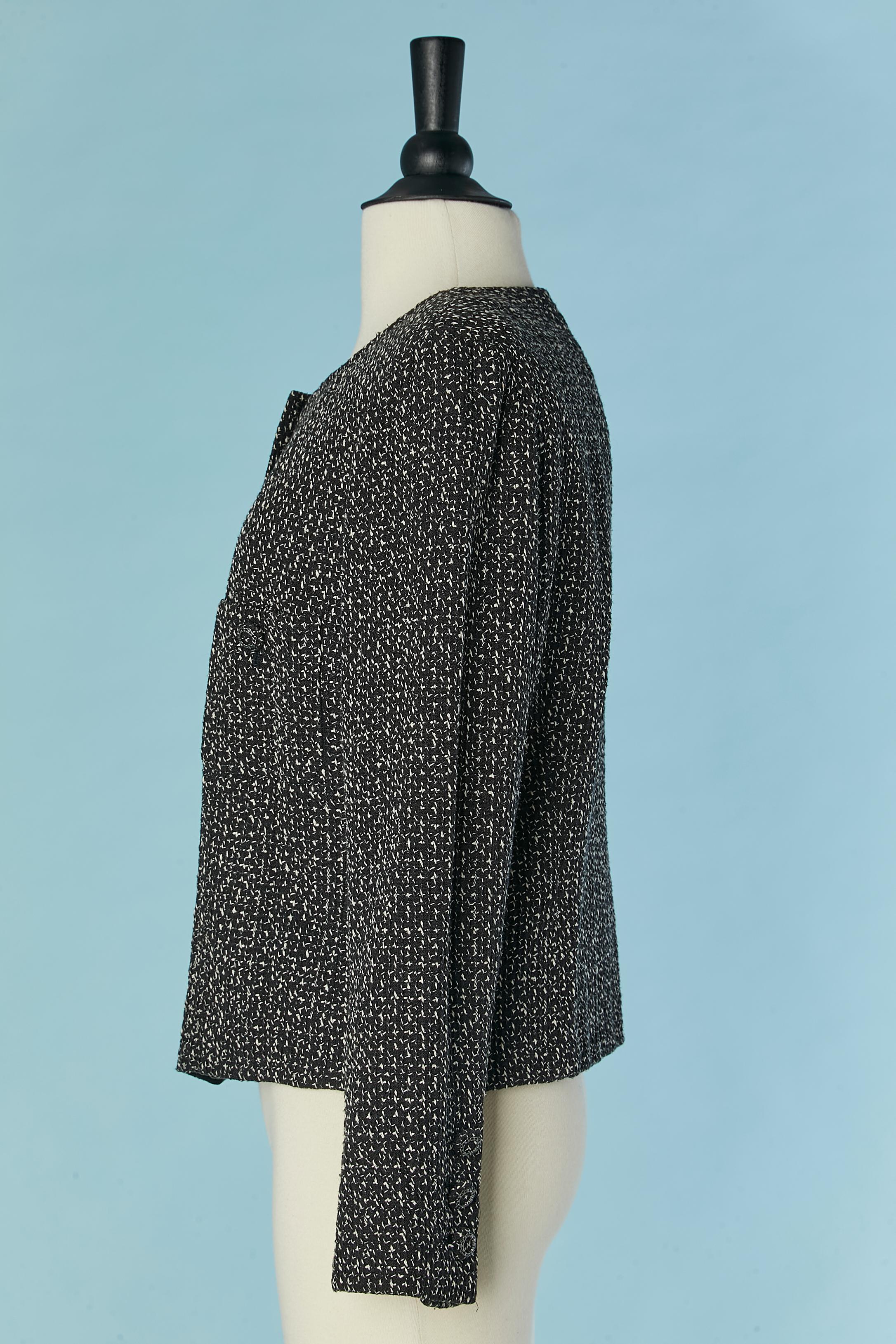 Women's Black and white silk tweed jacket with zip closure on the middle front CHANEL