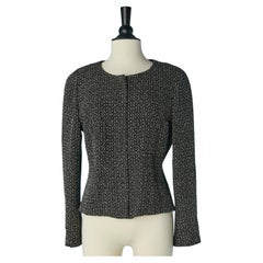 Black and white silk tweed jacket with zip closure on the middle front CHANEL