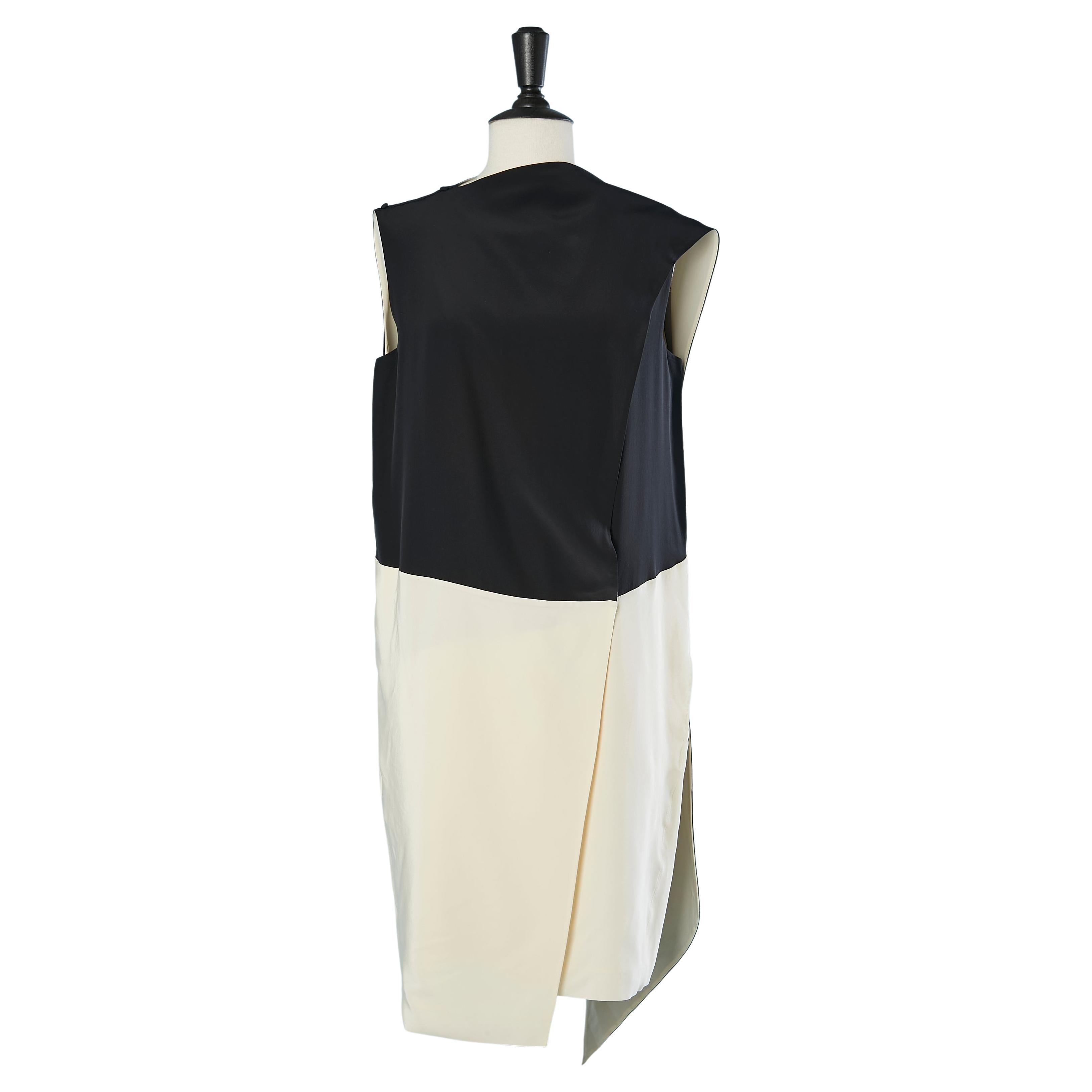 Black and white silk wrap cocktail dress Céline