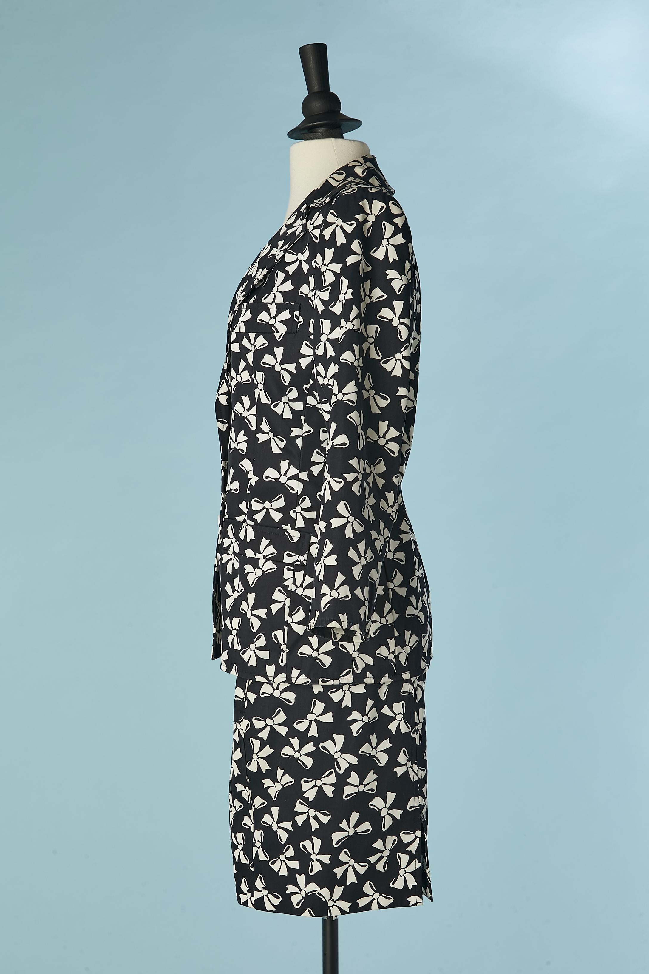 Women's Black and white skirt-suit with bow print Saint Laurent Rive Gauche SS 1987  For Sale