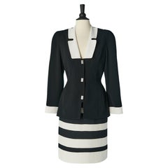 Abito-gonna bianco e nero con gonna a righe e pieghe Thierry Mugler