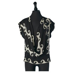 Black and white sleeveless printed and draped top Diane von Furstenberg 