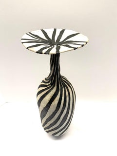 Black and White Spiral Stripe Thin Vase by Brenda Holzke, U.S.A