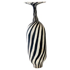 Black and White Spiral Stripe Thin Vase by Brenda Holzke, U.S.A