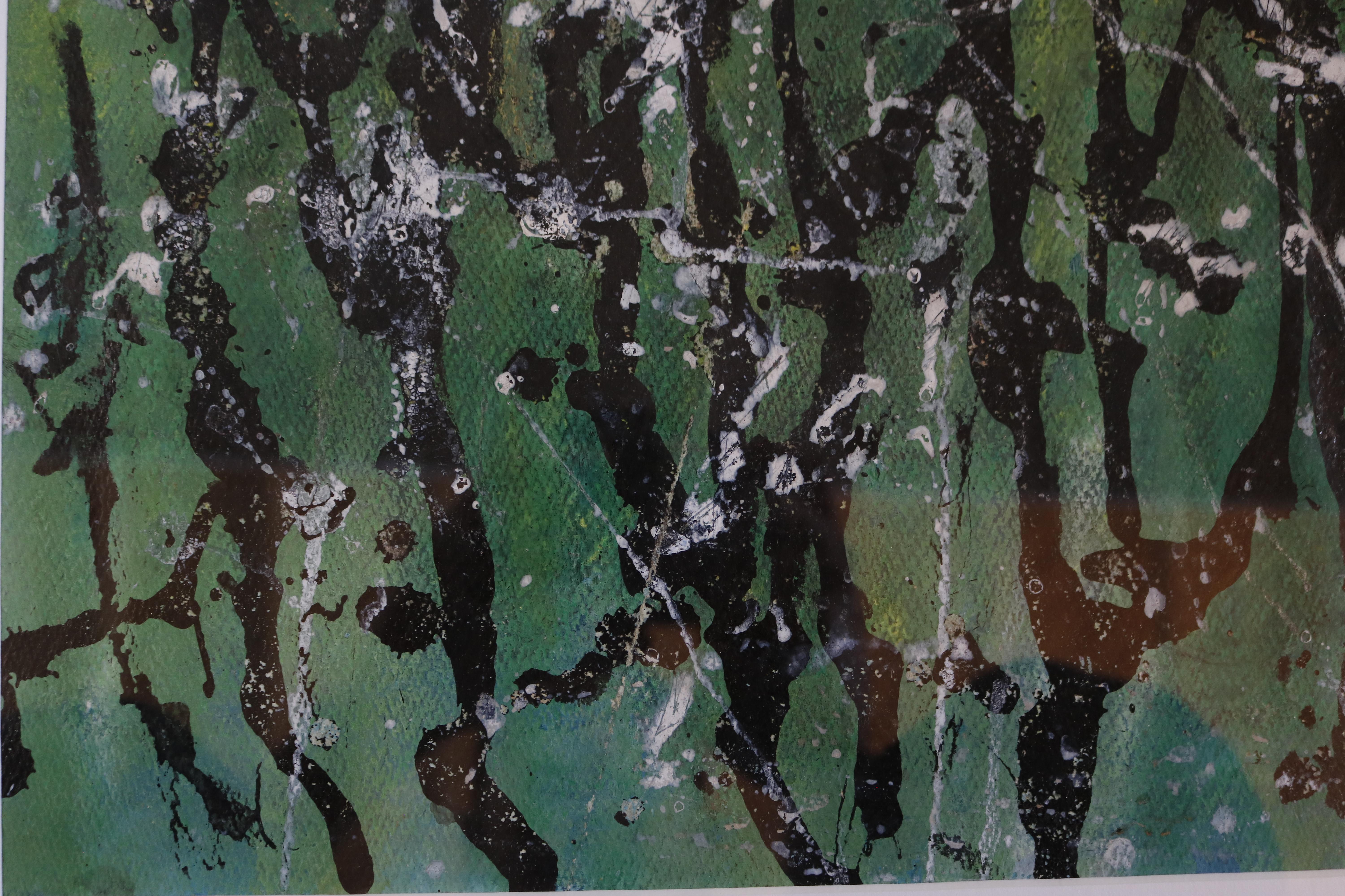 American Black and White Splat on Emerald Gouache by Honora Berg