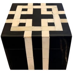 Black and White Square Bone Inlay Box, India, Contemporary