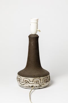 Black and White Stoneware Ceramic Table Lamp circa 1970 French Design