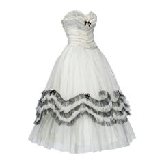 Parlsienne Coquette Neues trägerloses schwarz-weißes Partykleid aus Tüll - S, 1950er Jahre