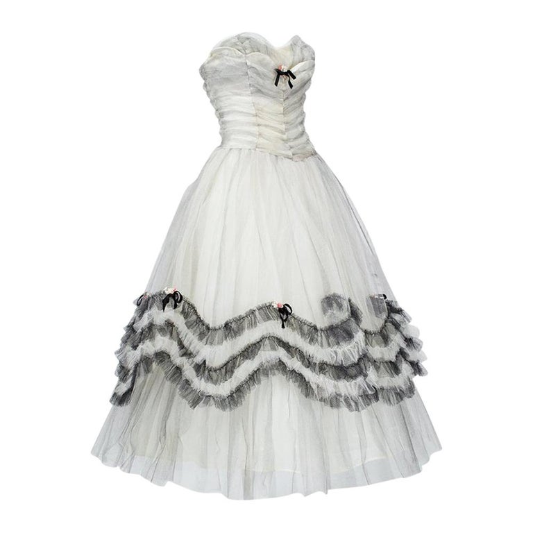 1950s Diana Warren White Tulle Dress With Ribbon Appliqué For Sale at  1stDibs