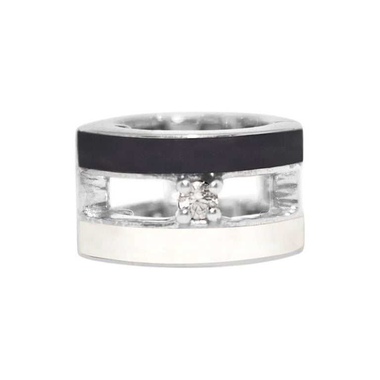 Black and White Striped Cuff Earring with White Sapphire For Sale