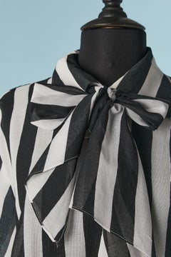Black and white striped short sleeve blouse with bow Christian Dior