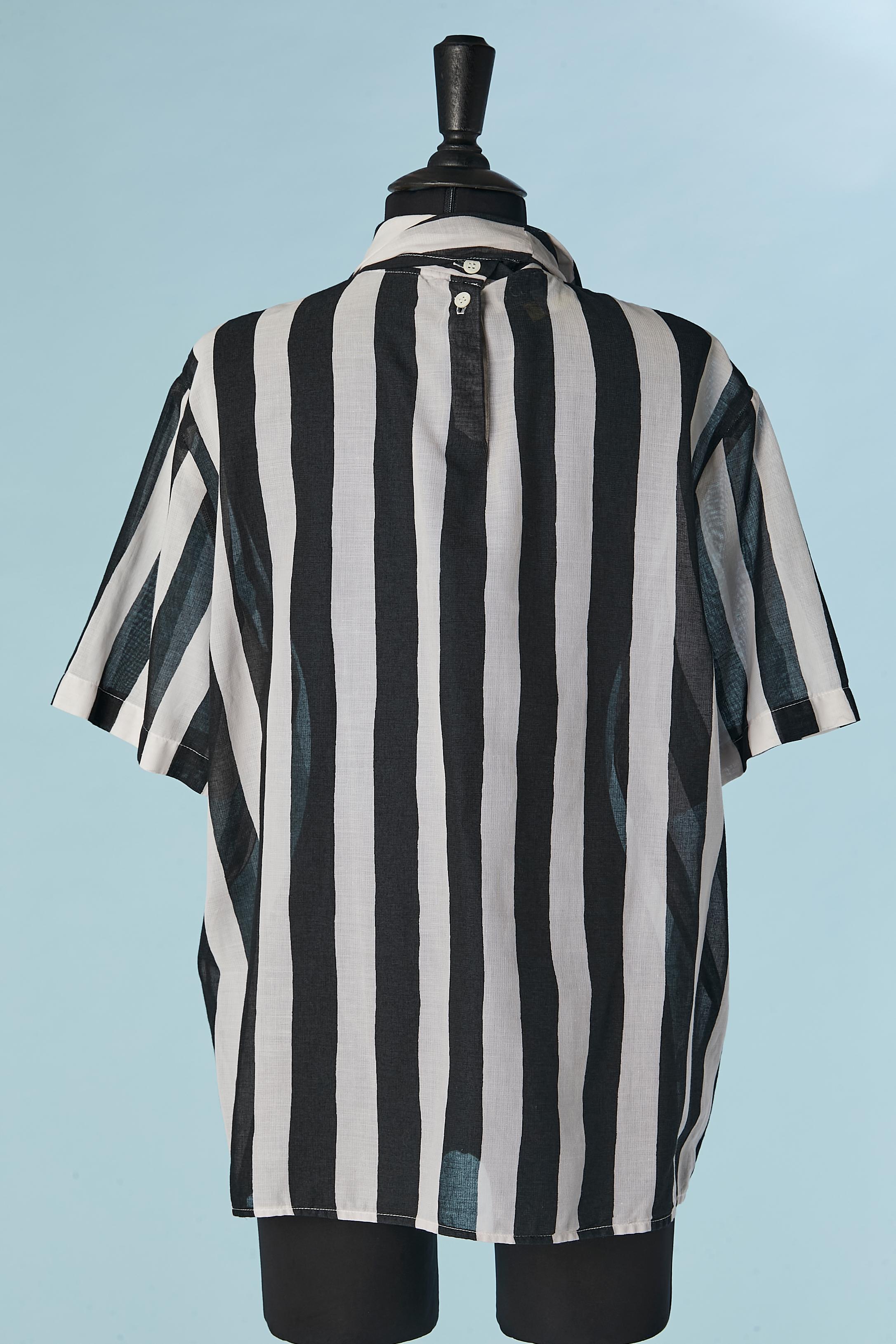 Women's Black and white striped short sleeve blouse with bow Christian Dior