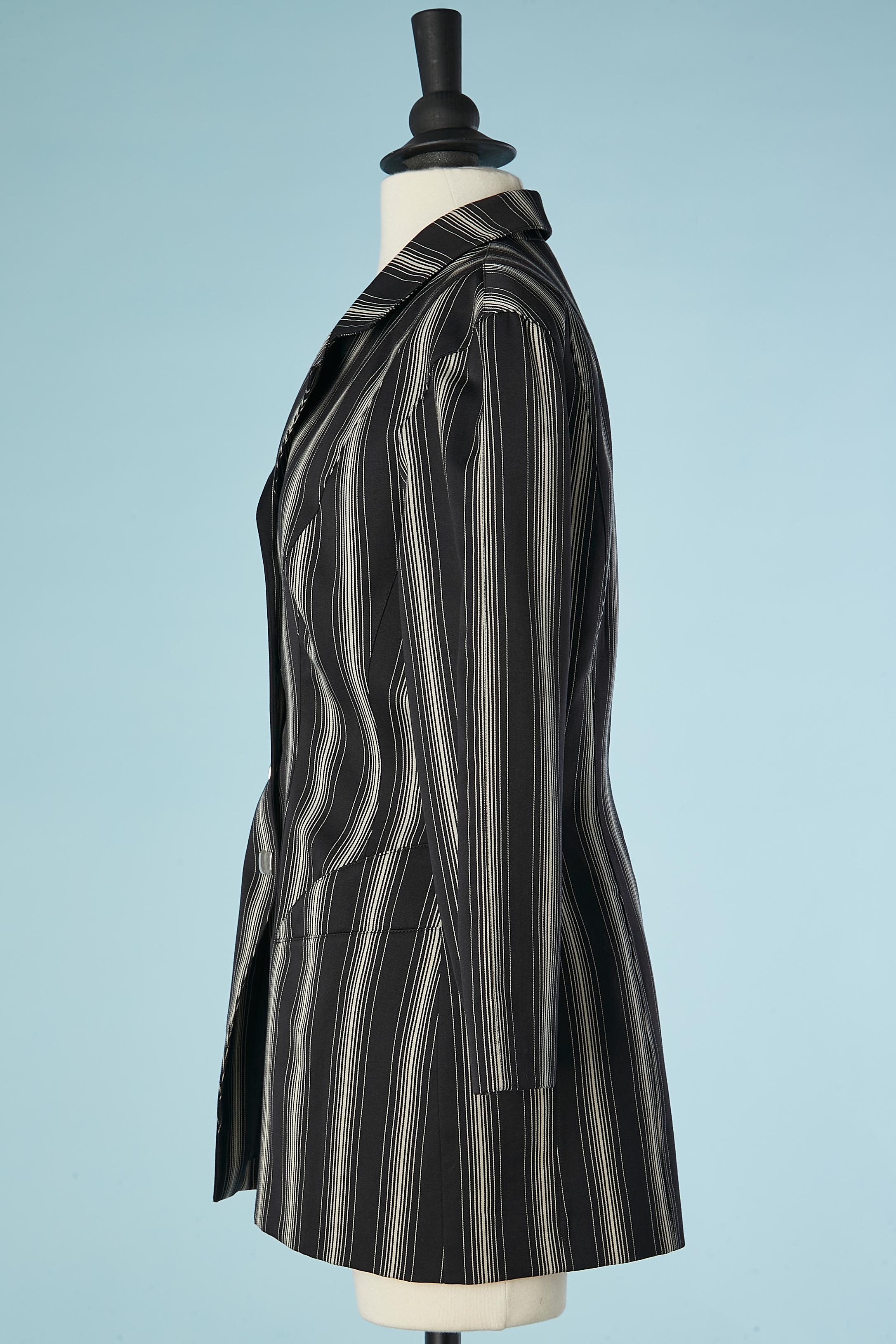 Black and white striped single breasted jacket Mugler  For Sale 1