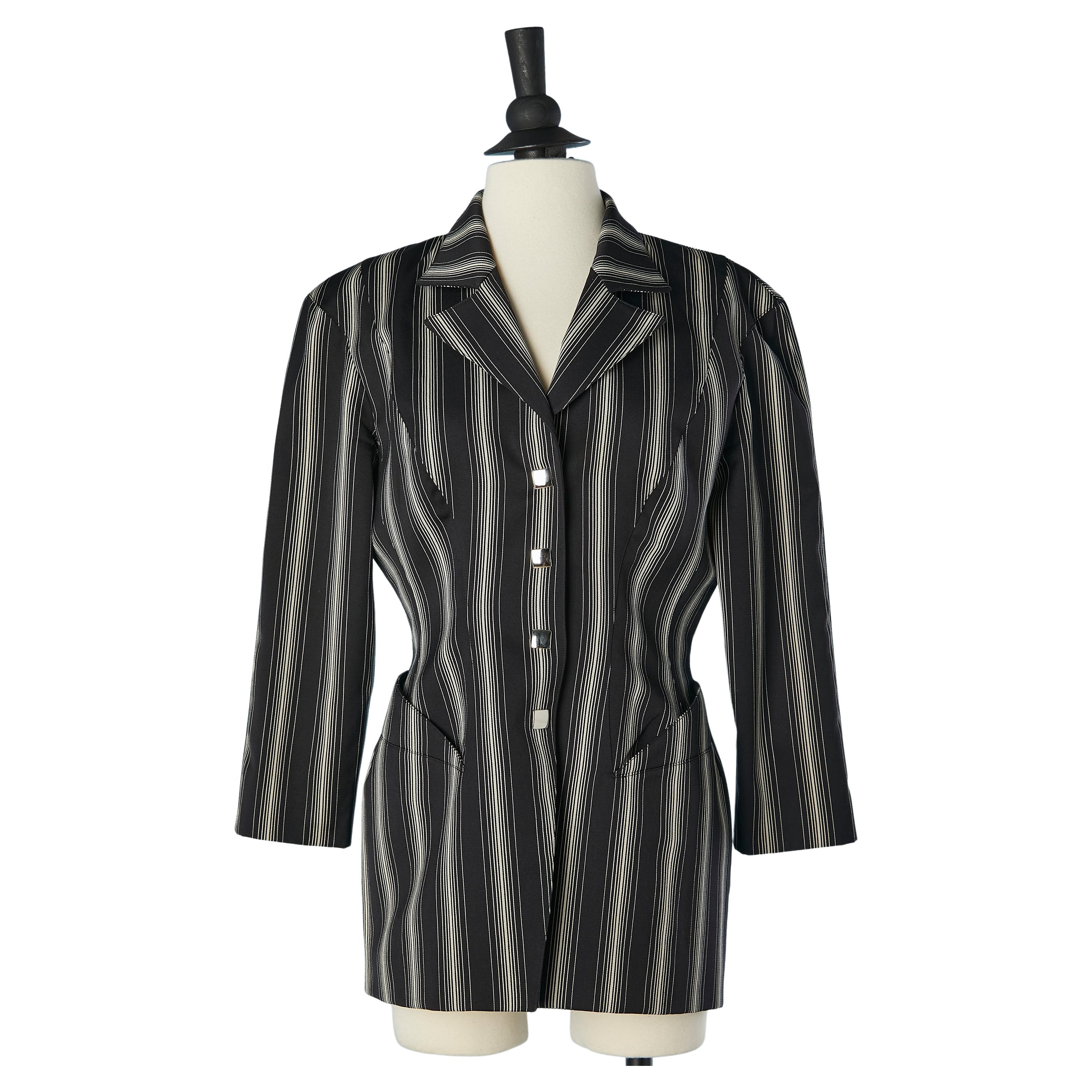 Black and white striped single breasted jacket Mugler  For Sale