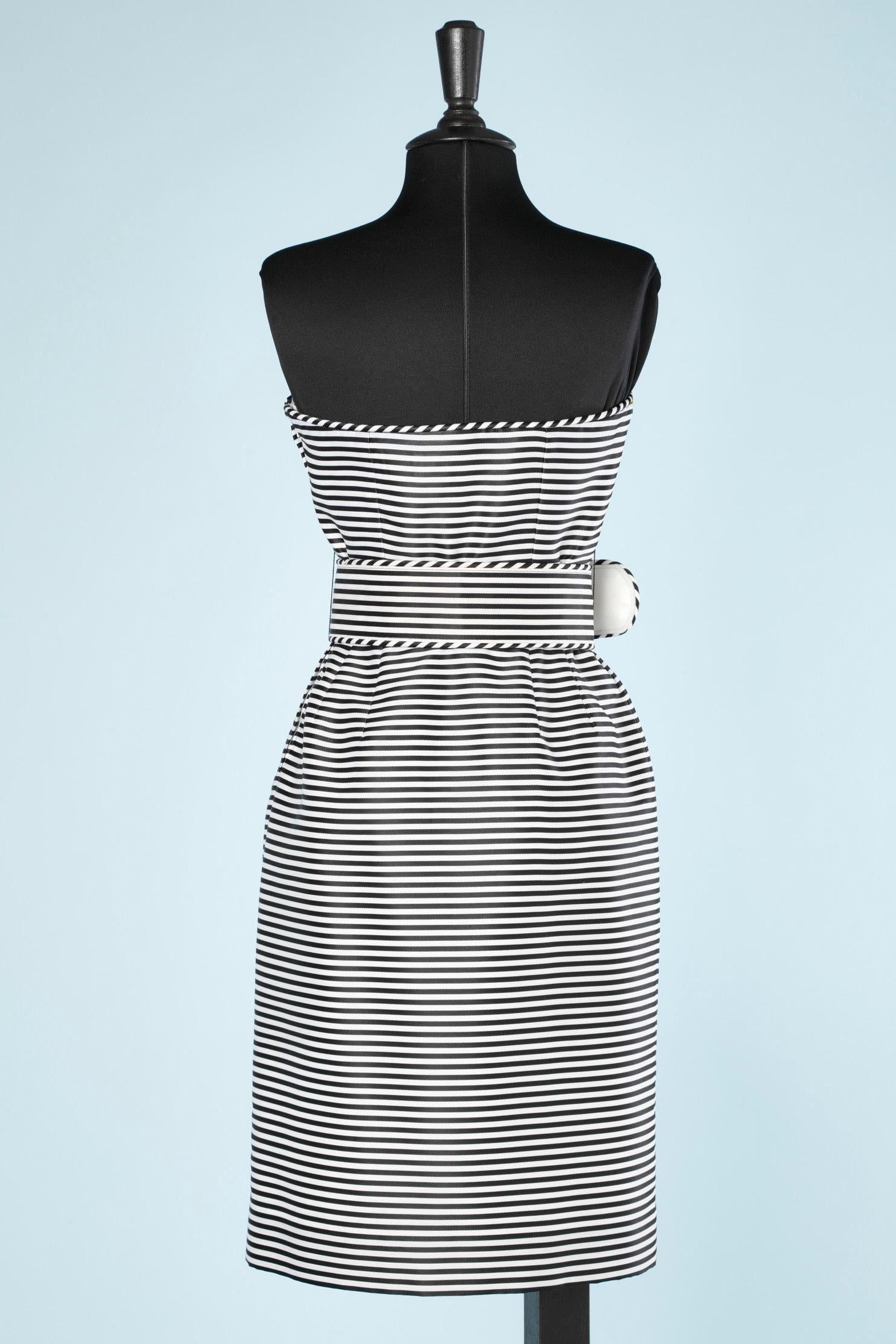 Black and white stripes bustier cocktail dress with shawl  Christian Dior 5