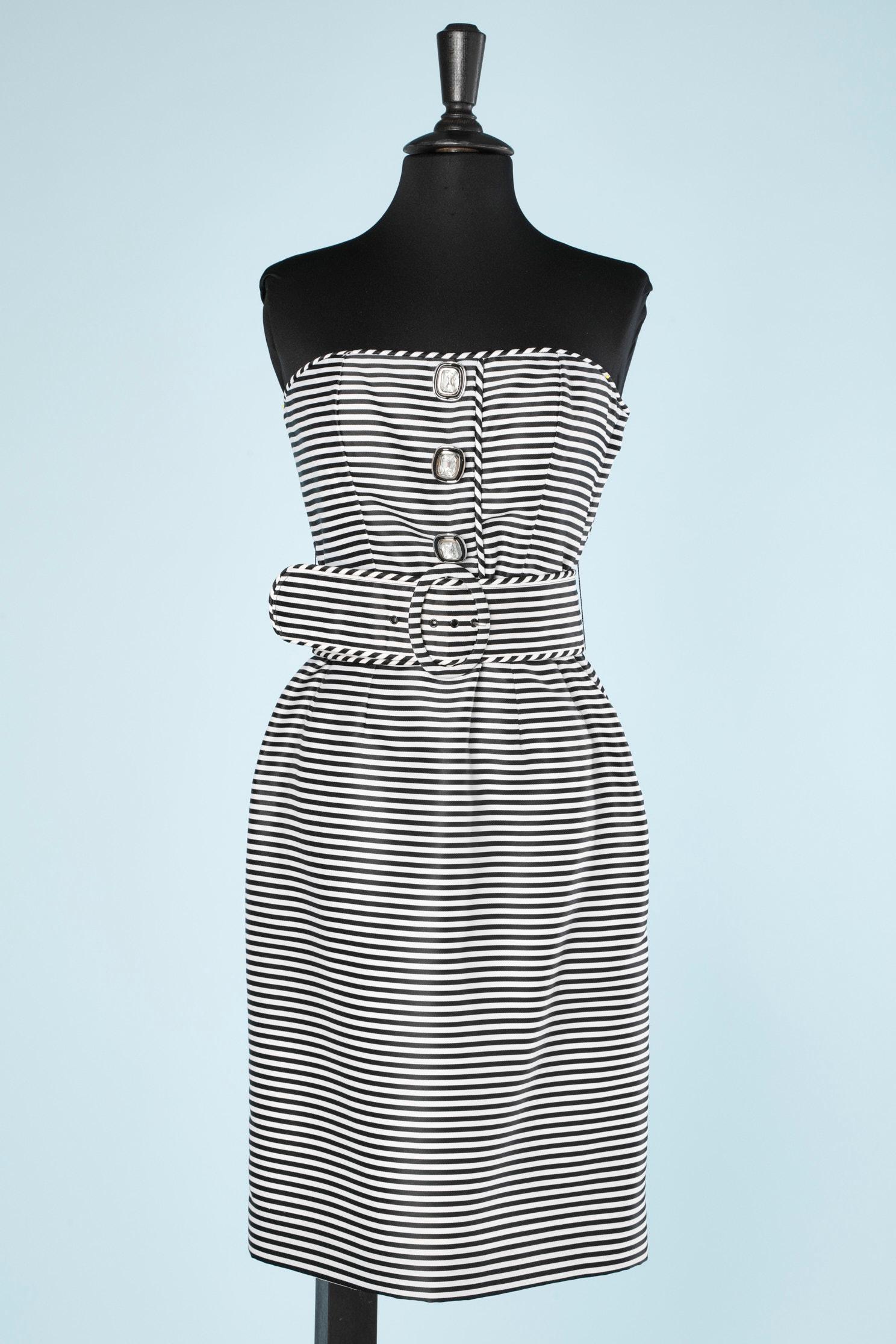 Black and white stripes bustier cocktail dress with shawl  Christian Dior 1